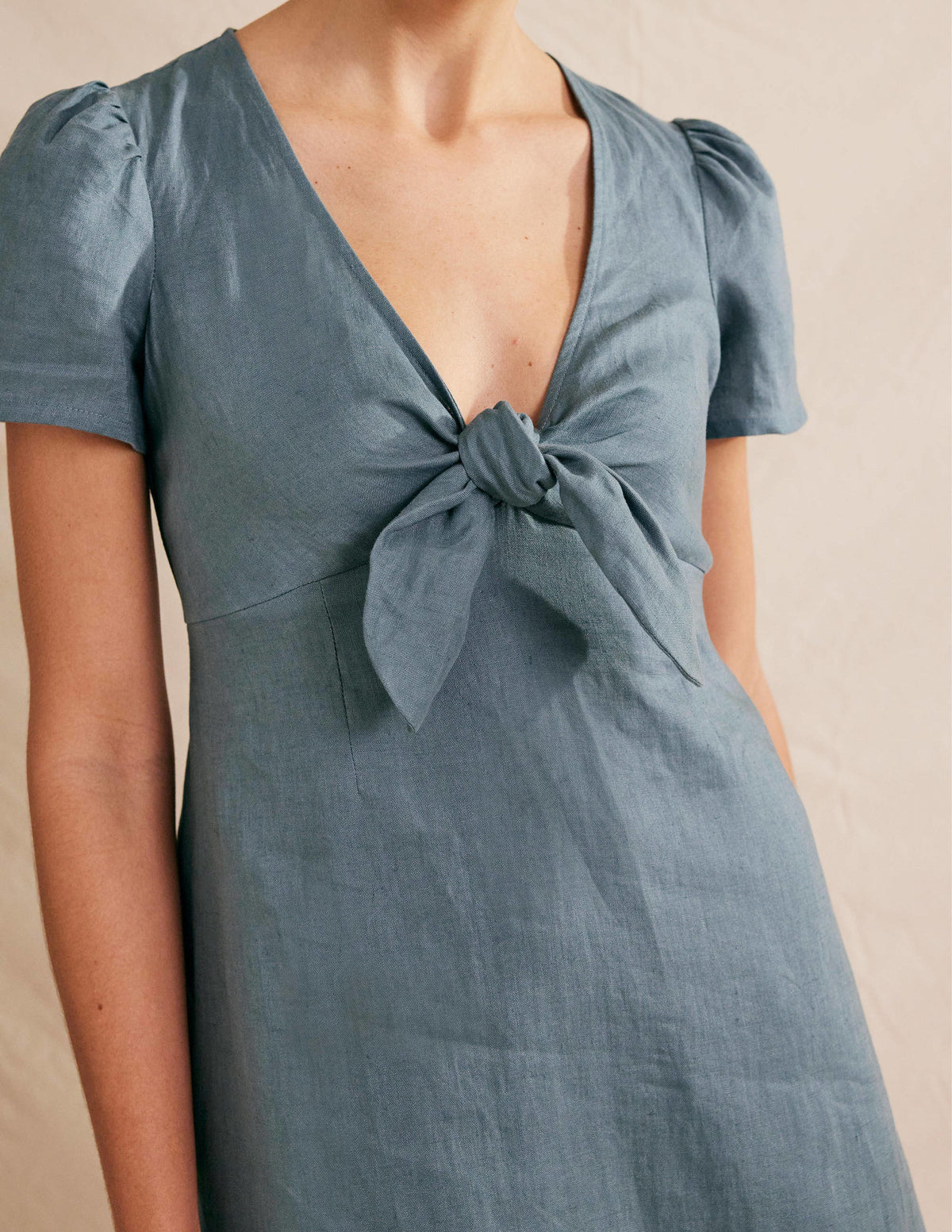 Tie Front Linen Midi Dress-Deep Sea Blue - Image 2