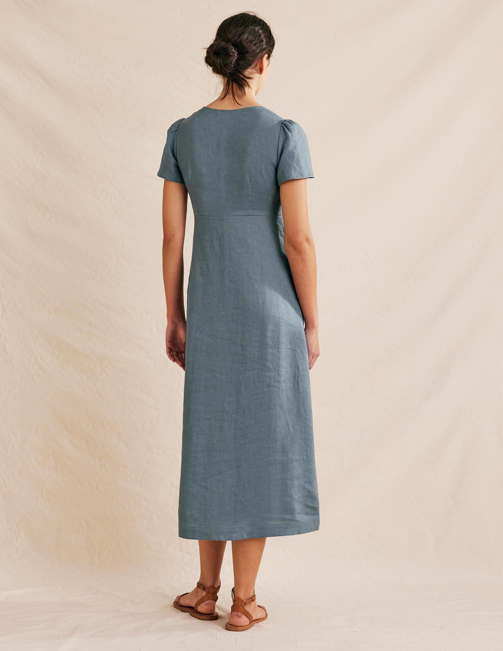 Tie Front Linen Midi Dress-Deep Sea Blue-3