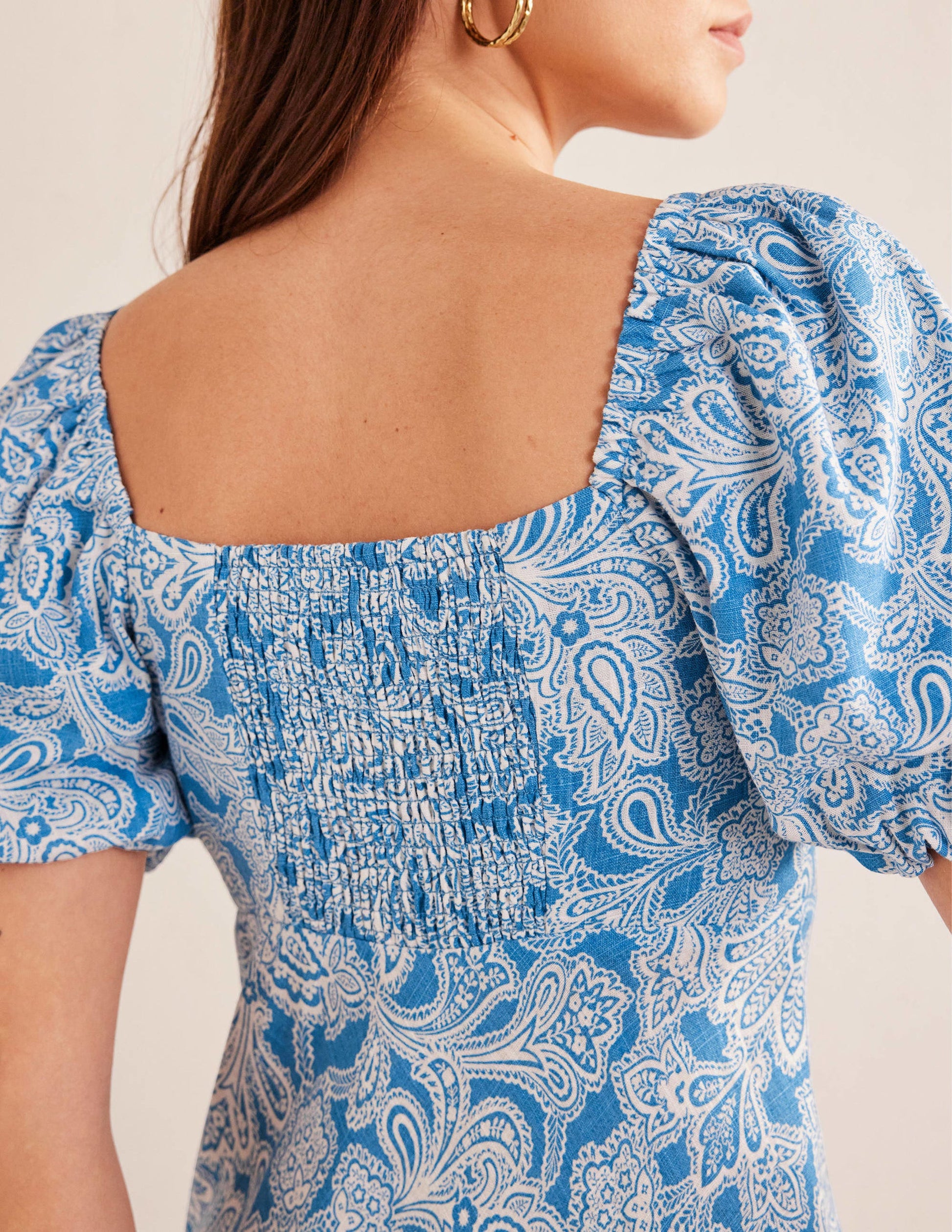Ruched Bodice Midi Dress-Porcelain Blue, Paisley Bud-4