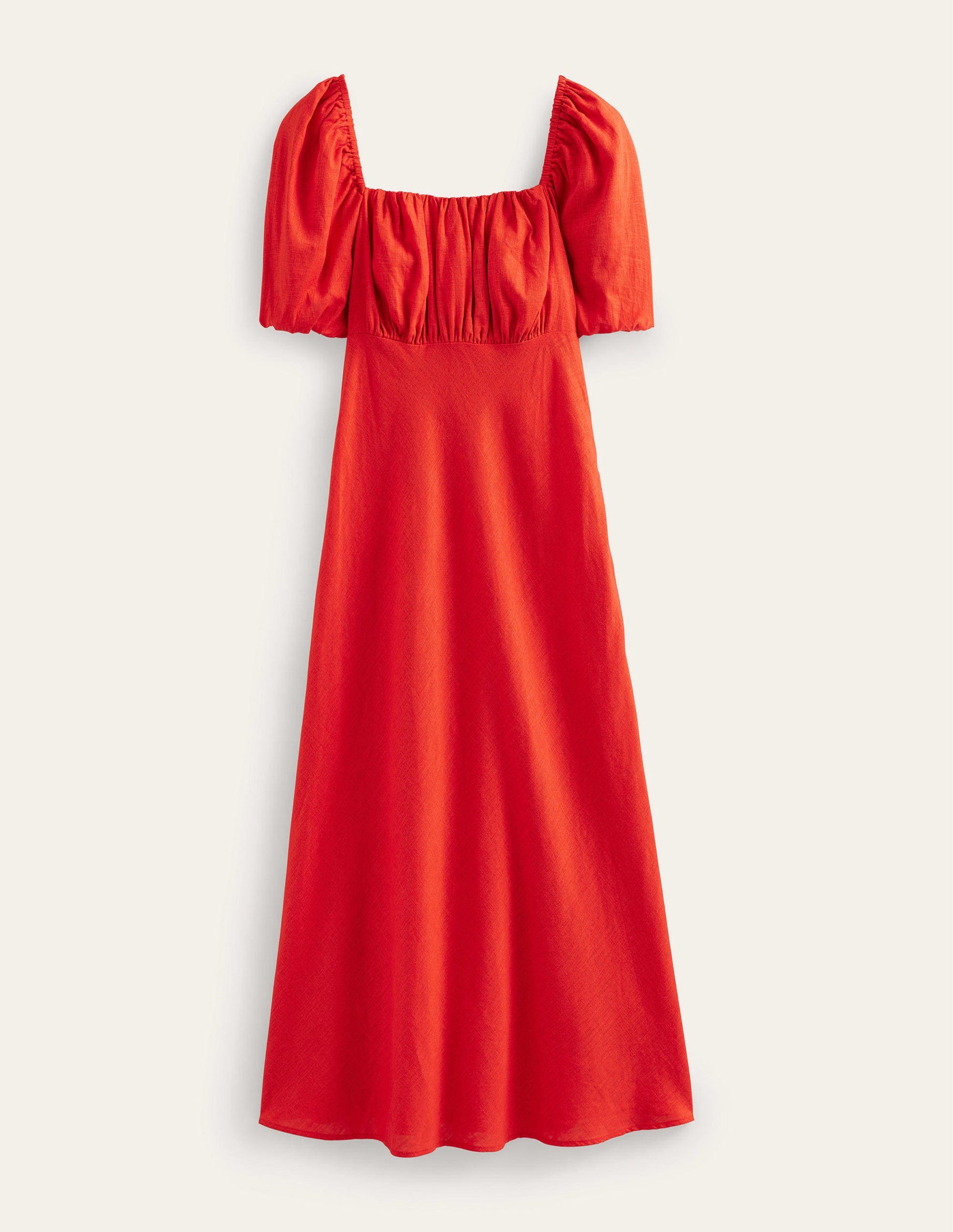 Ruched Bodice Midi Dress-Vermillion-7