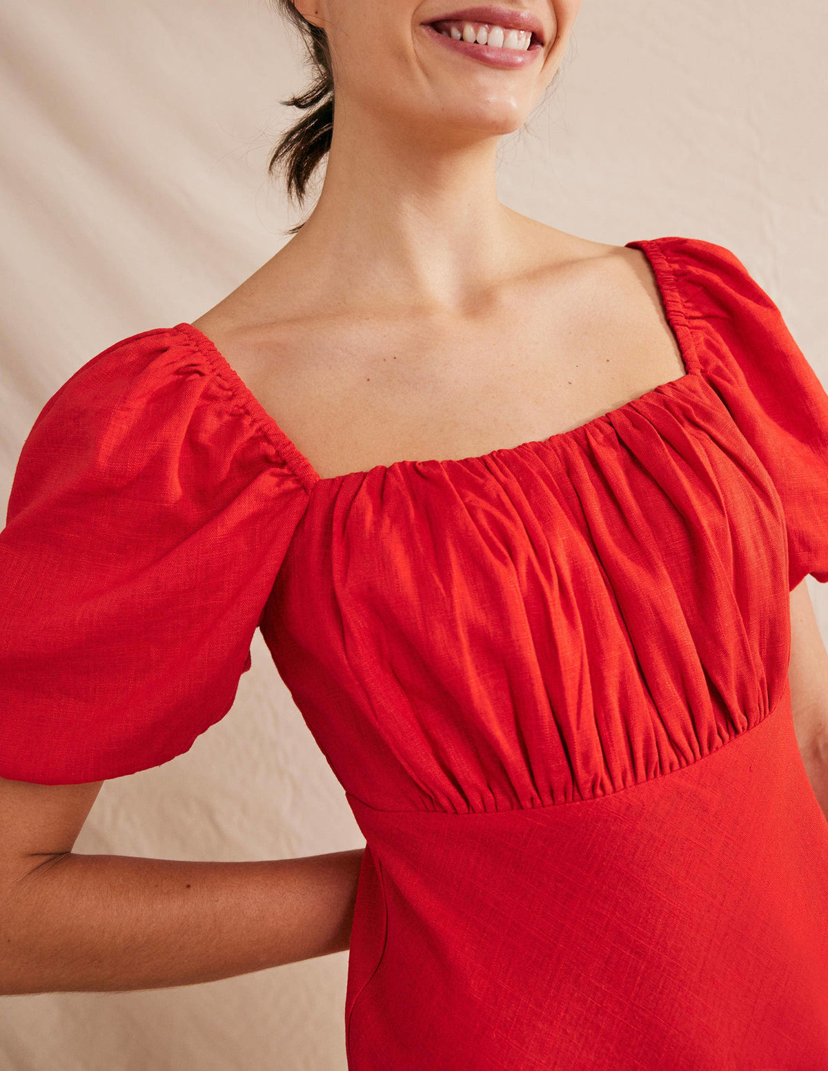 Ruched Bodice Midi Dress-Vermillion - Image 2