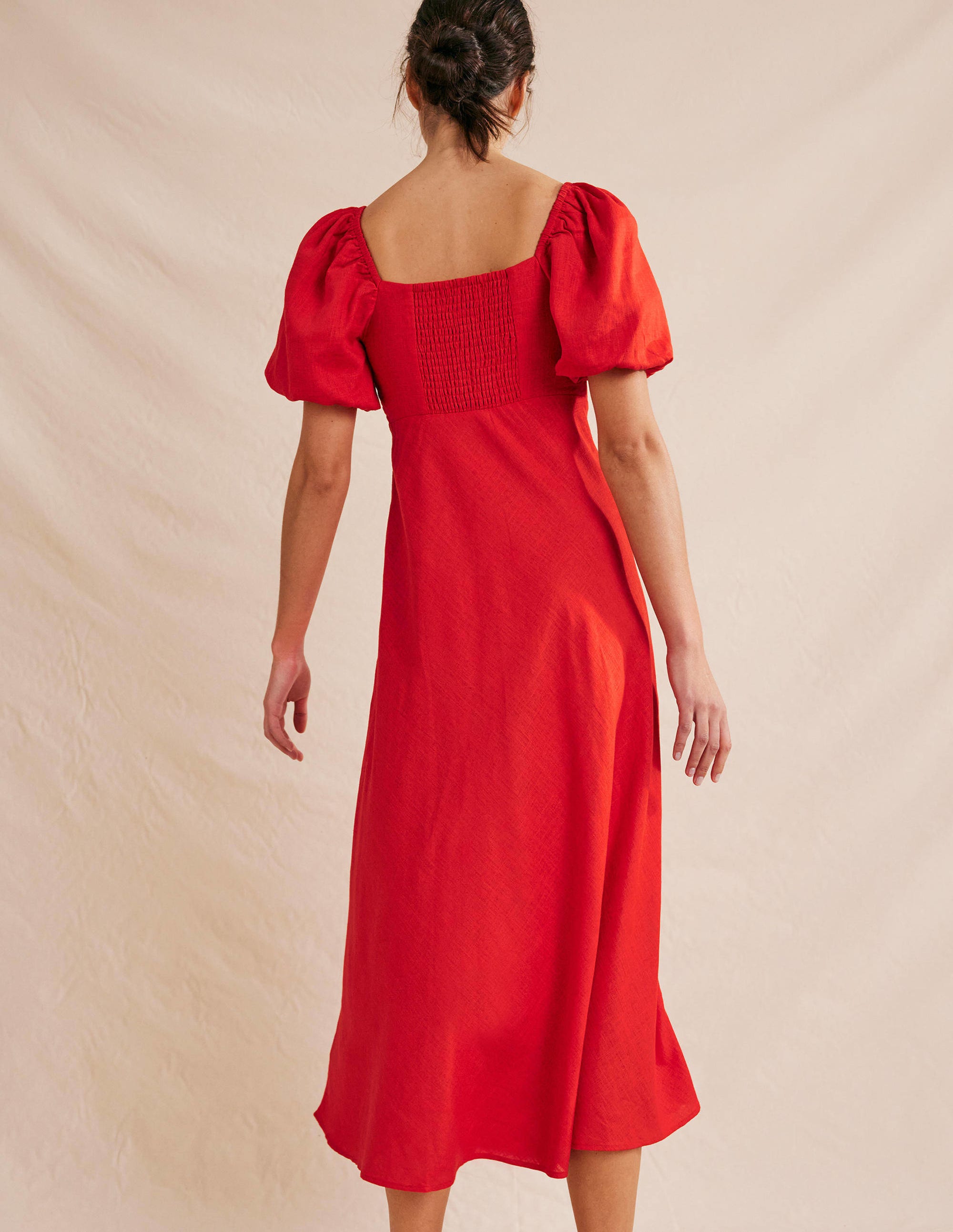 Ruched Bodice Midi Dress-Vermillion - Image 3