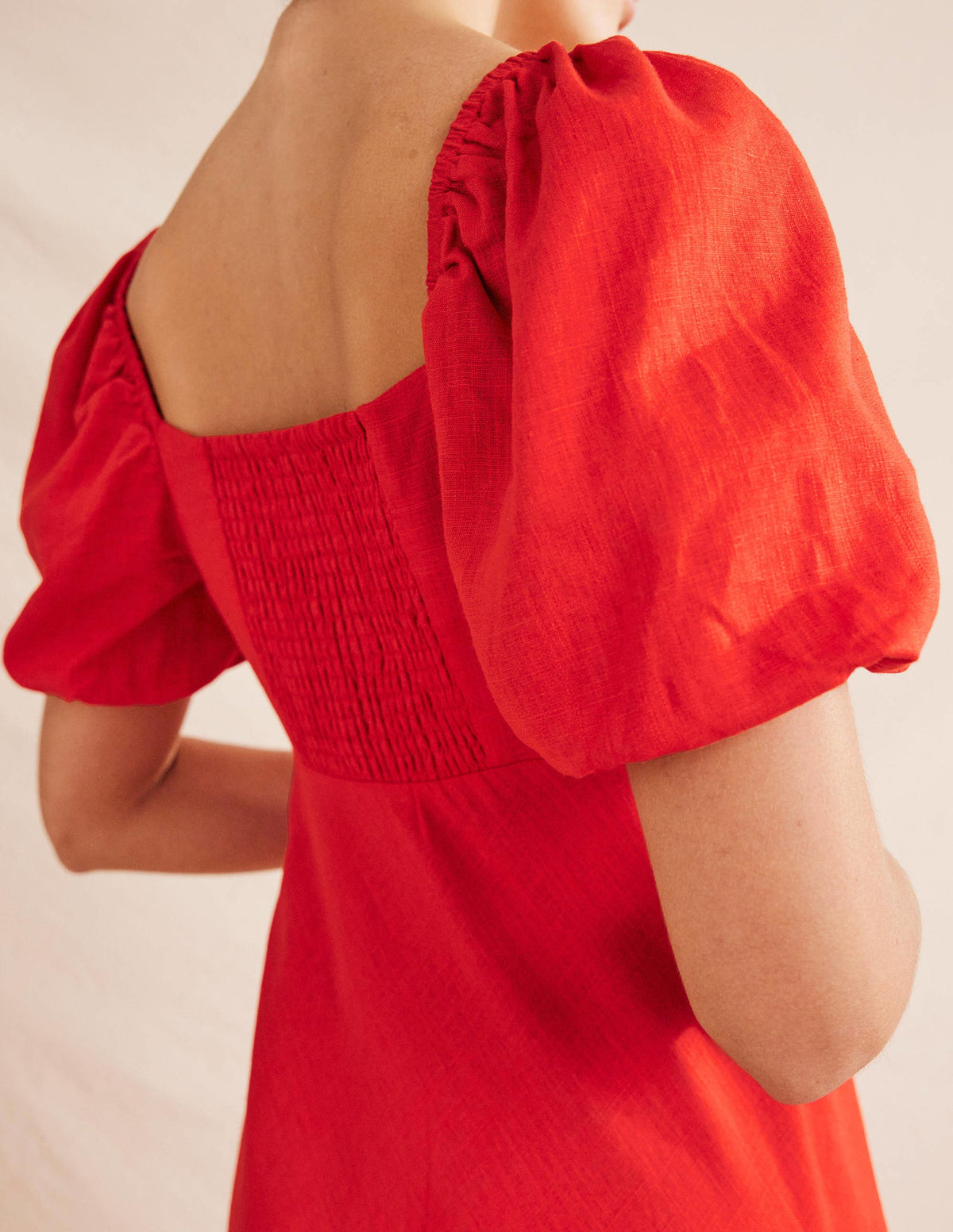 Ruched Bodice Midi Dress-Vermillion-4