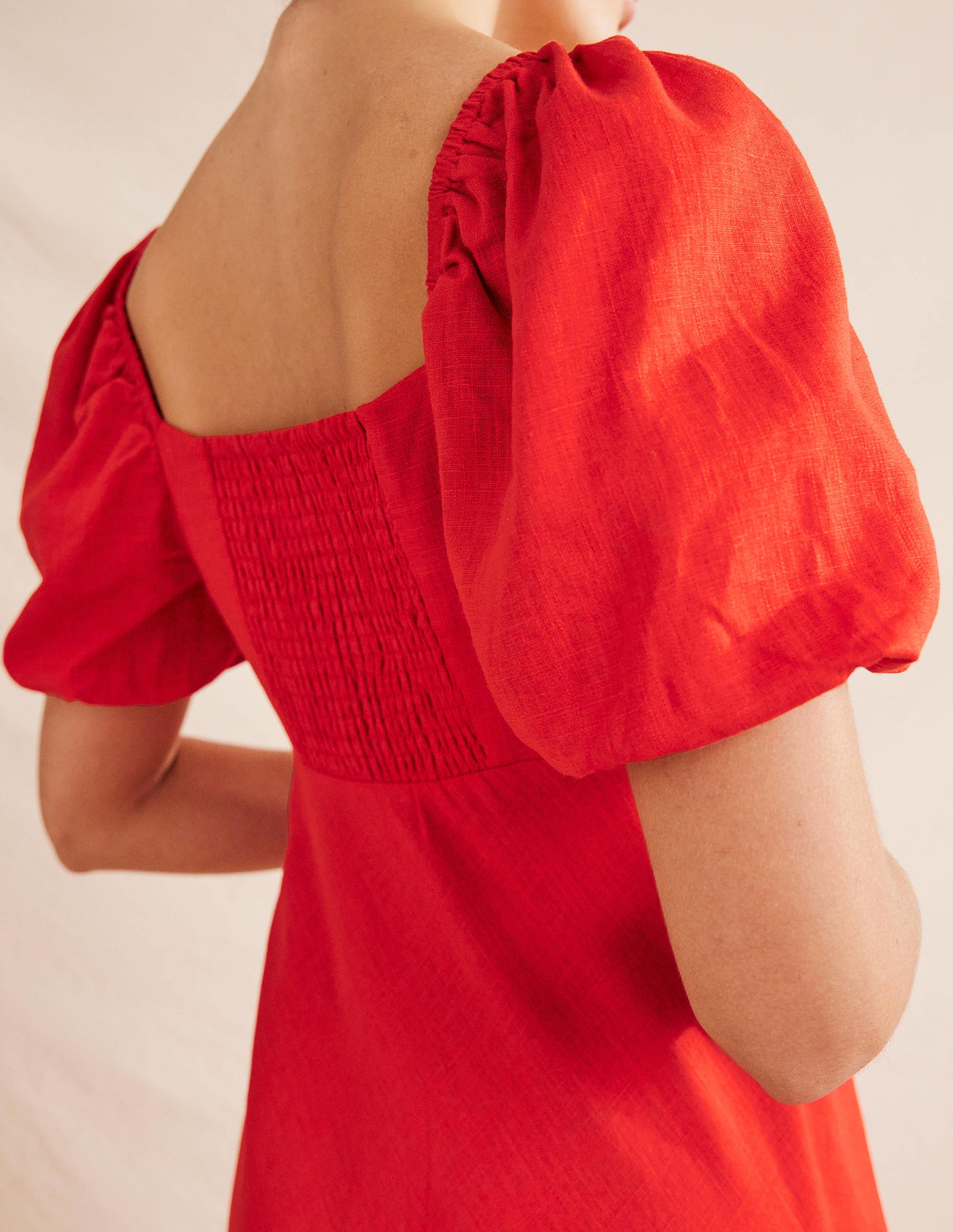 Ruched Bodice Midi Dress-Vermillion - Image 4