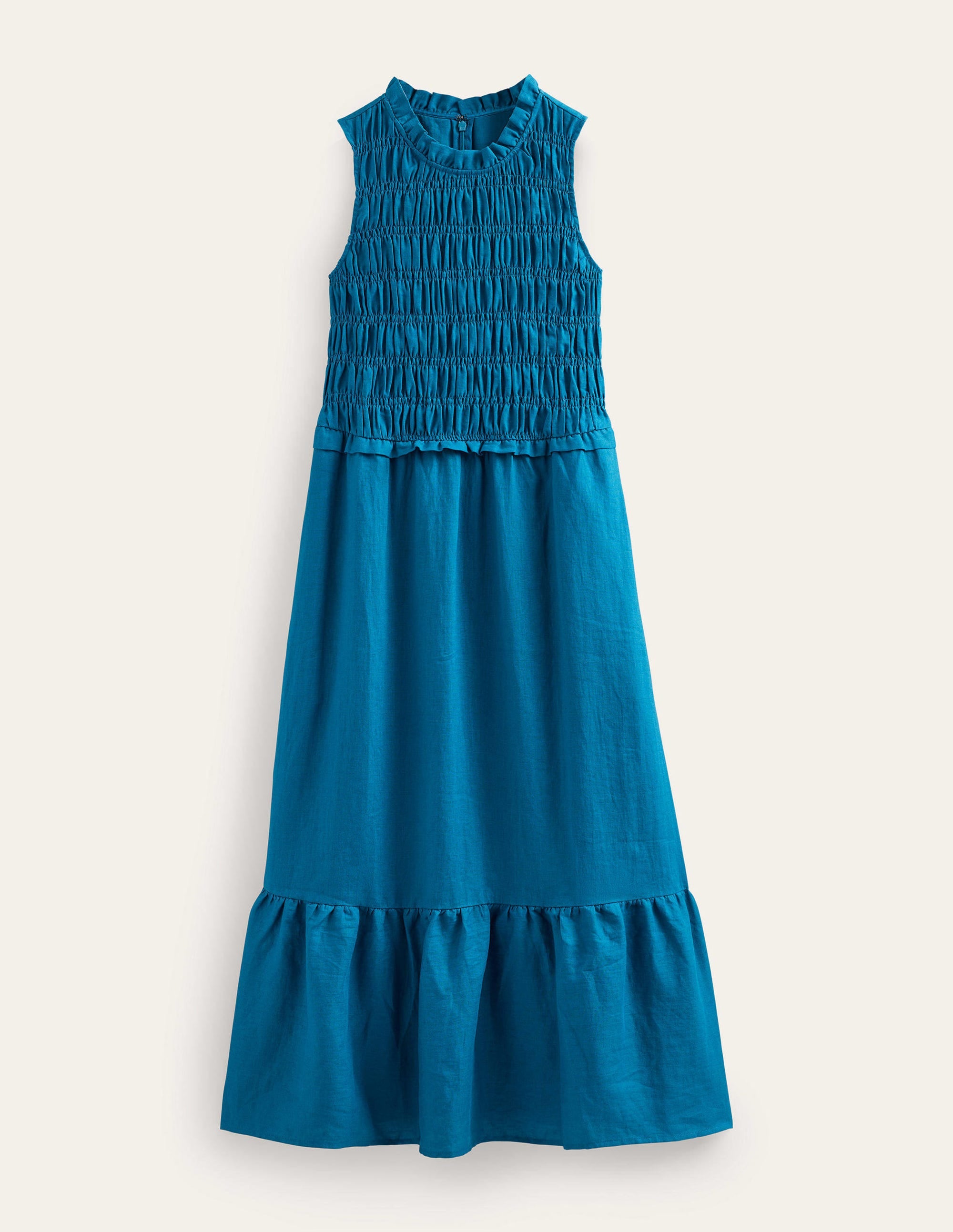 Smocked Linen Midi Dress-Crystal Teal - Image 5