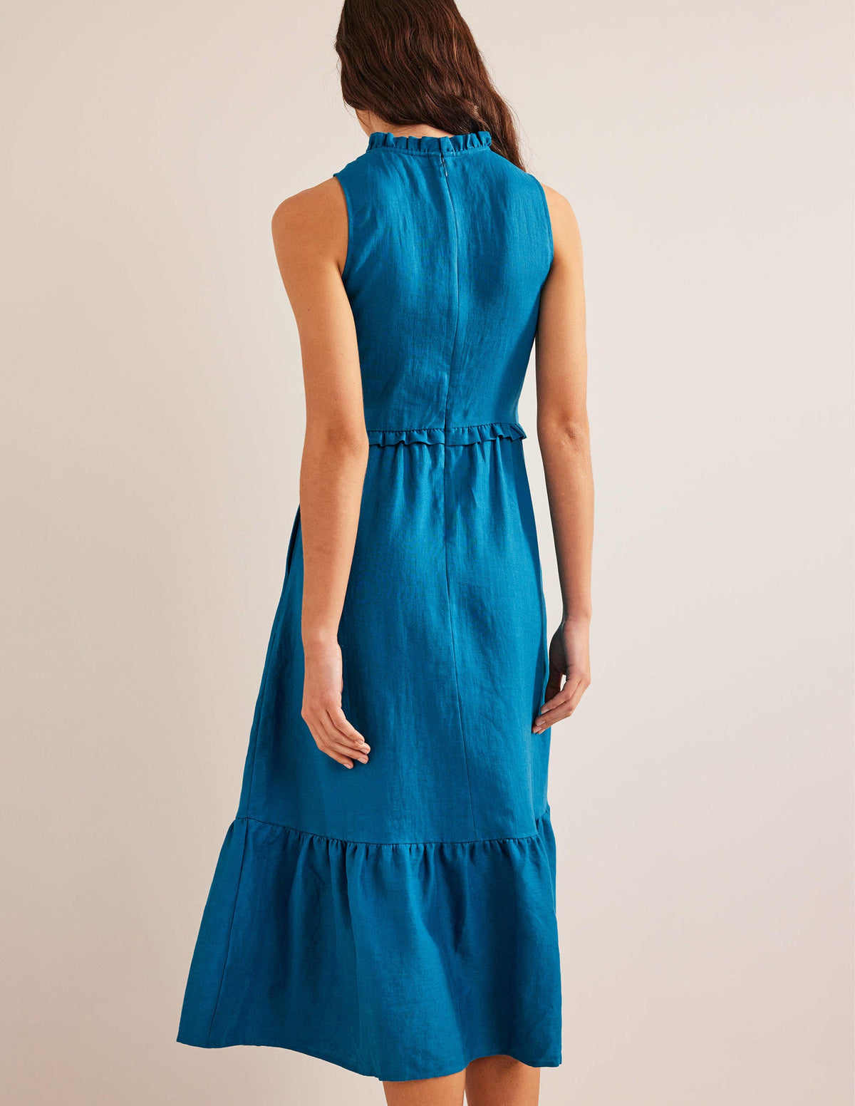 Smocked Linen Midi Dress-Crystal Teal - Image 3