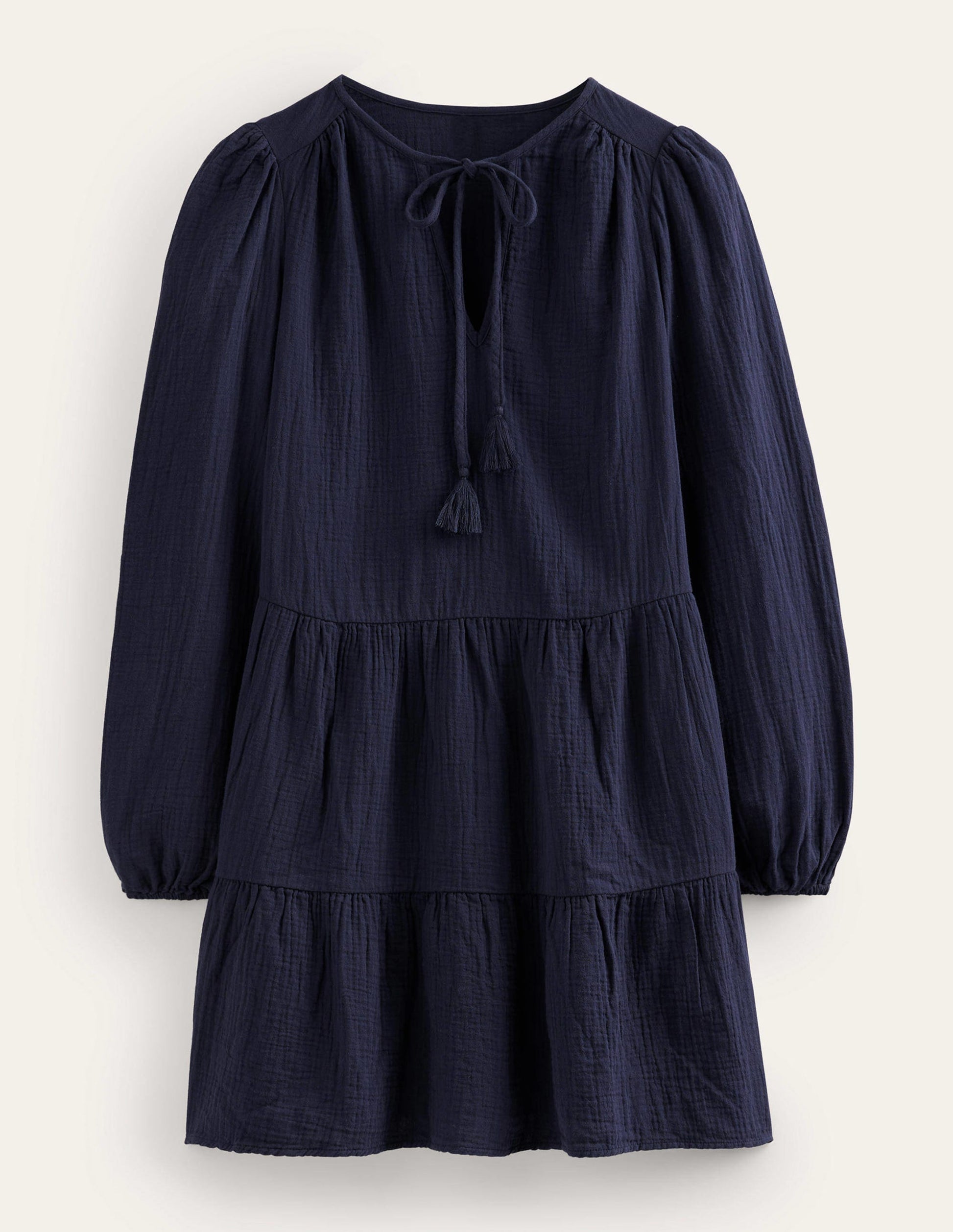 Cheesecloth Mini Dress-Navy-5