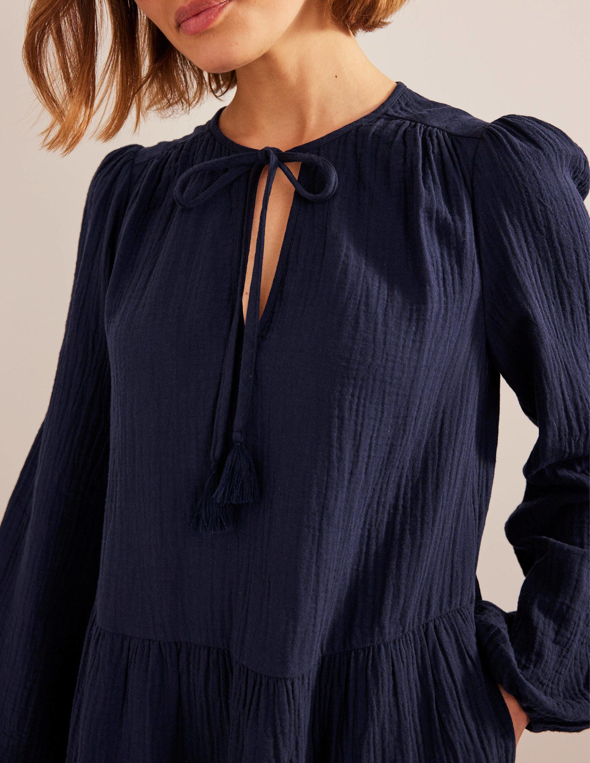 Cheesecloth Mini Dress-Navy - Image 2