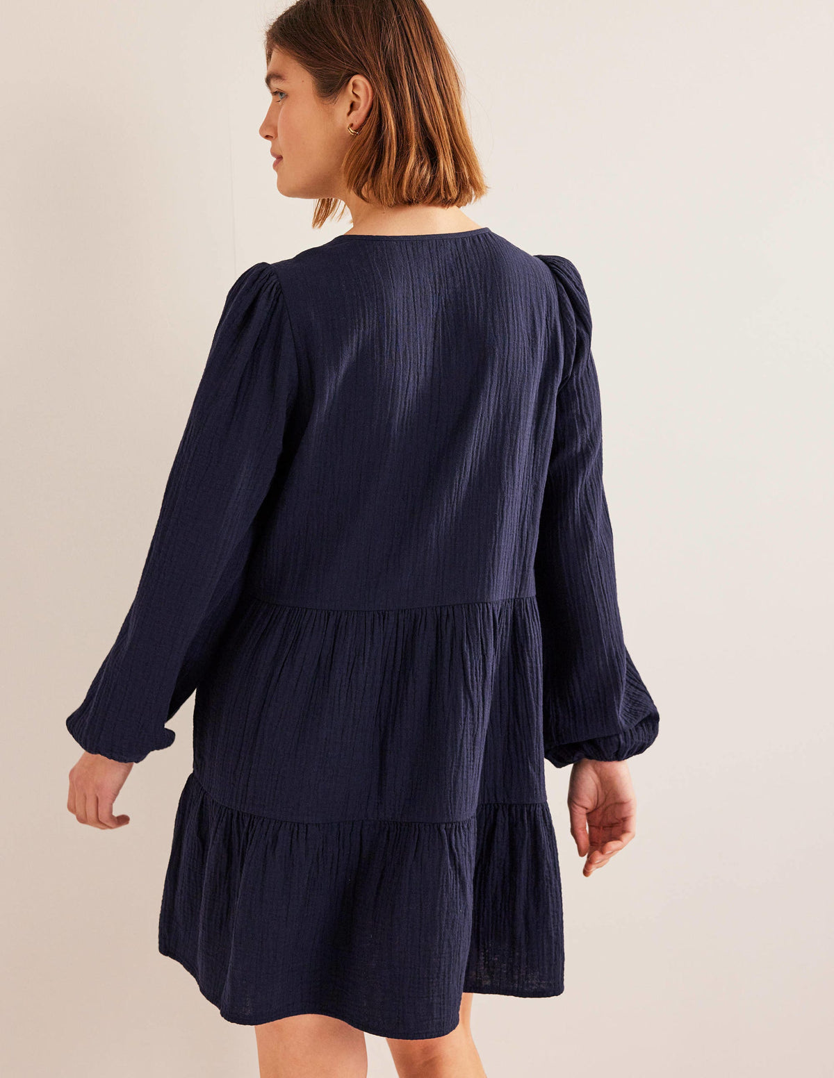 Cheesecloth Mini Dress-Navy-3