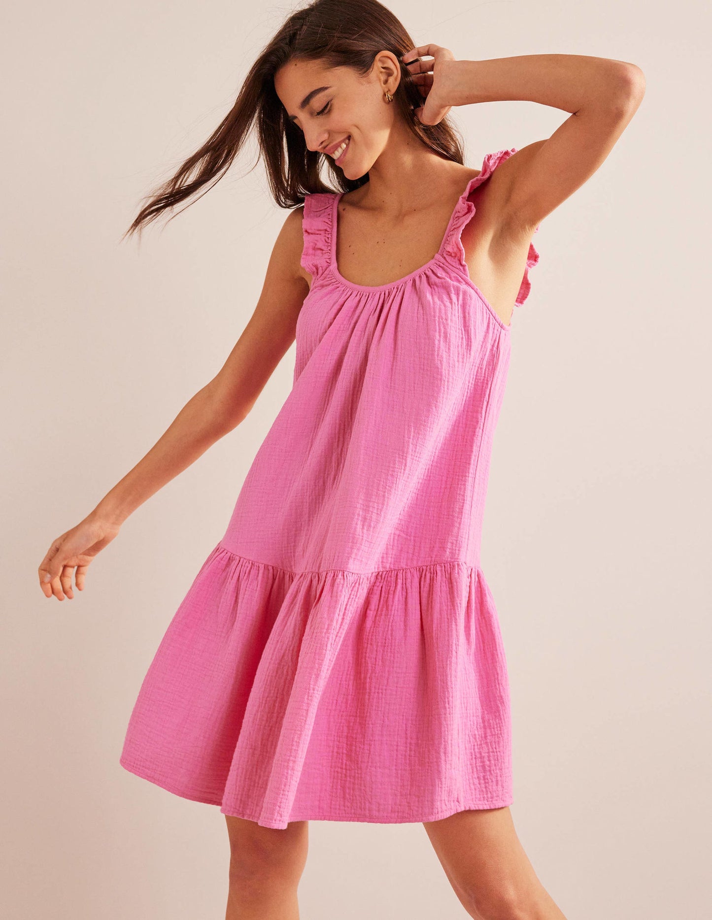 Strappy Cheesecloth Dress-Festival Pink