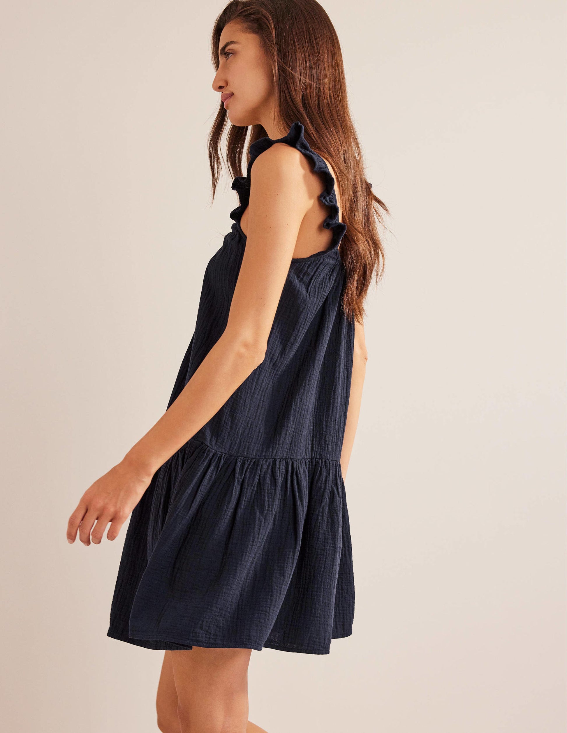Strappy Cheesecloth Dress-Navy-3