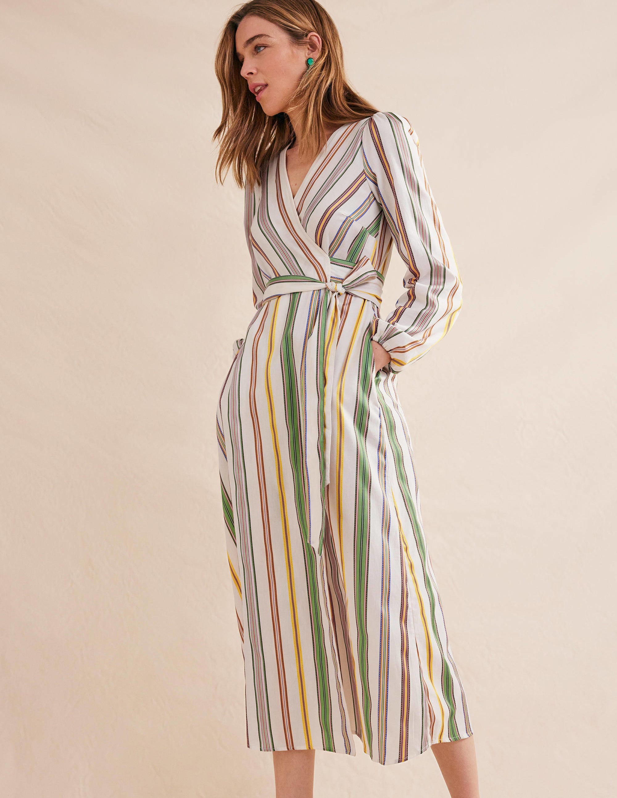 Stripe Maxi Wrap Dress-Multi, Stripe - Image 1
