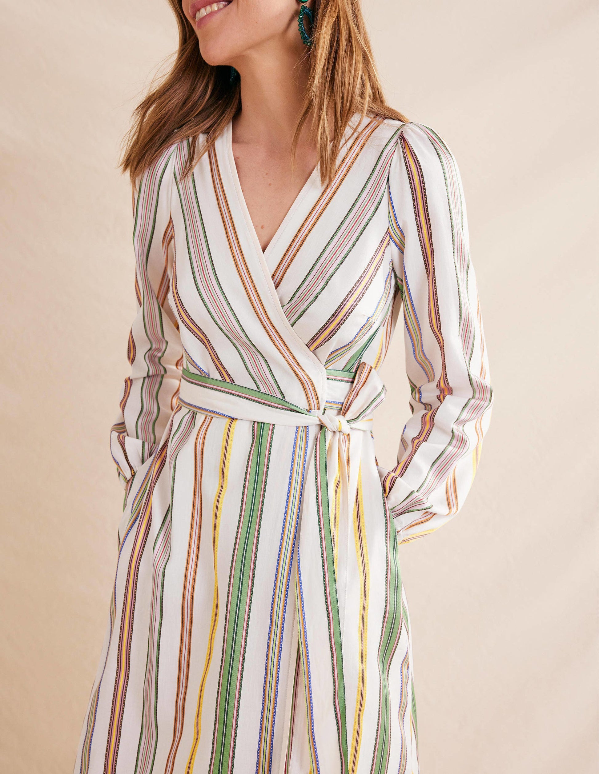 Stripe Maxi Wrap Dress-Multi, Stripe-2