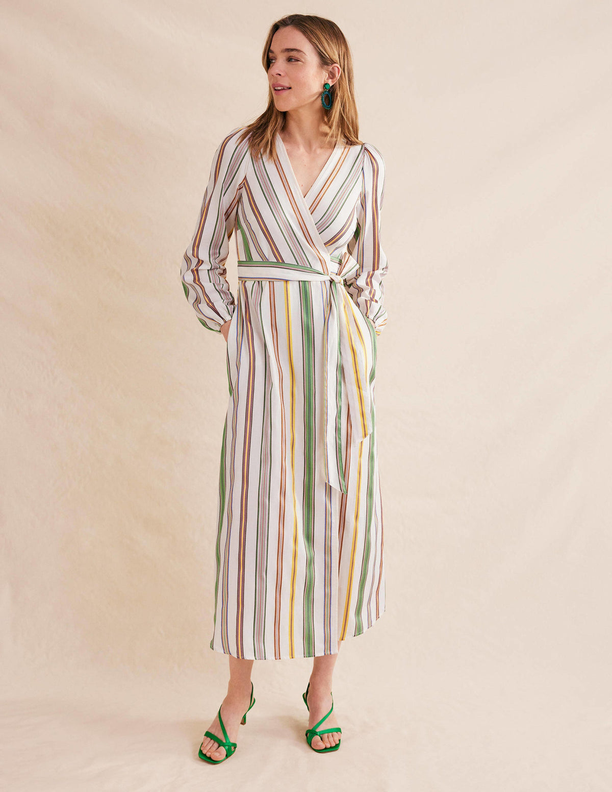 Stripe Maxi Wrap Dress-Multi, Stripe-4