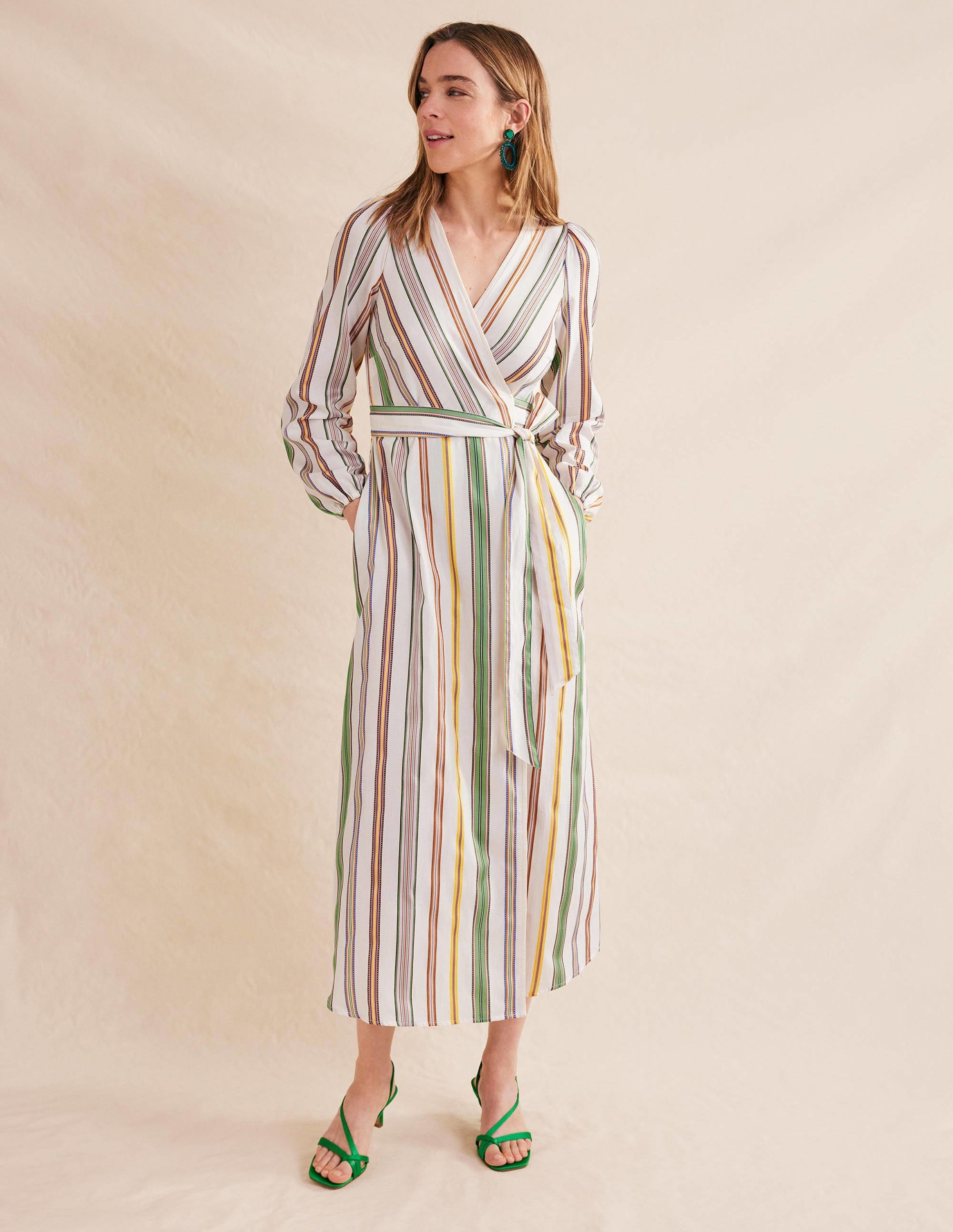 Stripe Maxi Wrap Dress-Multi, Stripe - Image 4