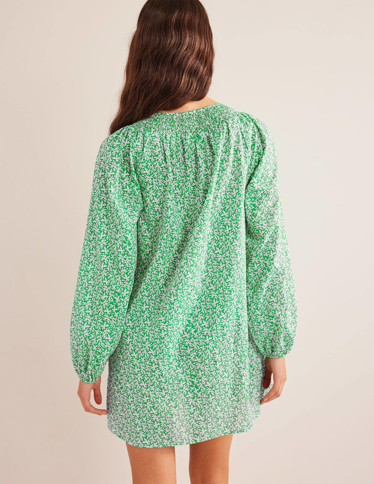 Smocked Neck Beach Kaftan-Bright Green, Abstract Foliage-3