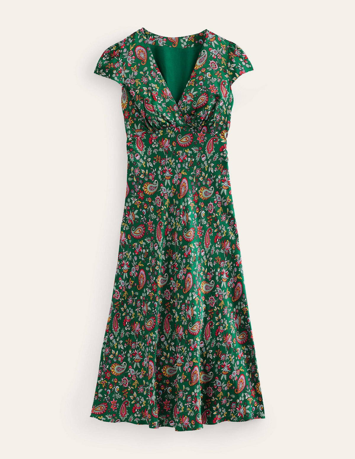 Satin Empire Midi Tea Dress-Green, Dandelion Paisley-6