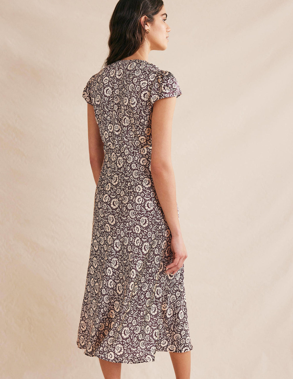 Satin Empire Midi Tea Dress-Dark Burgundy, Bloom Cascade-3