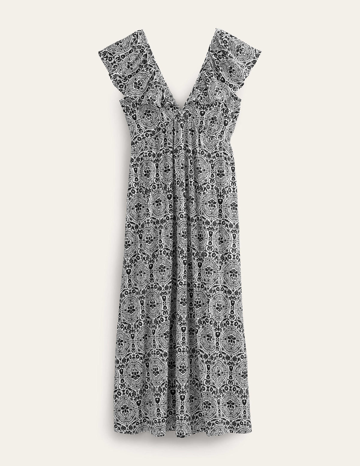 Tie Back Jersey Maxi Dress-Black, Exotic Tile-5