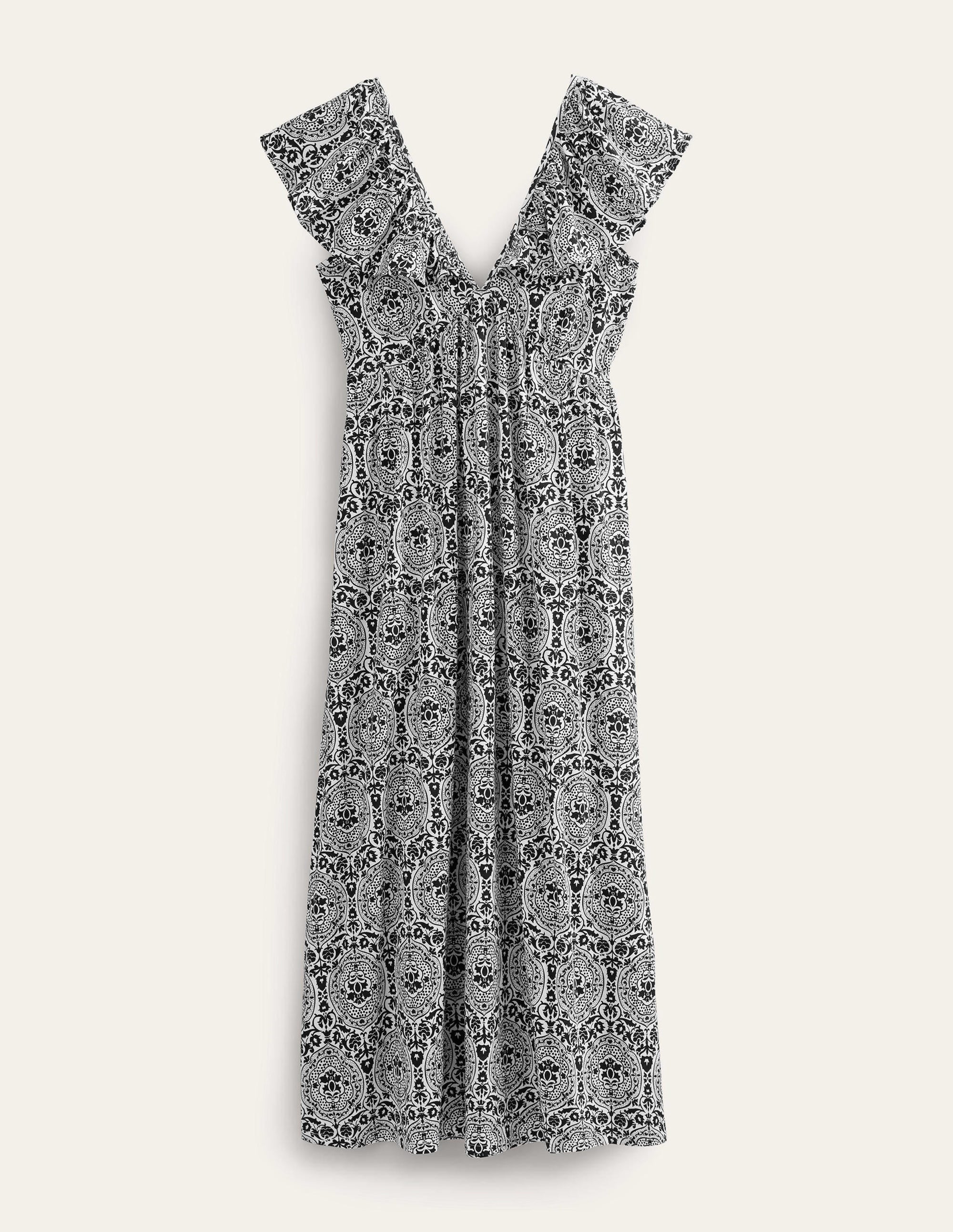 Tie Back Jersey Maxi Dress-Black, Exotic Tile - Image 5