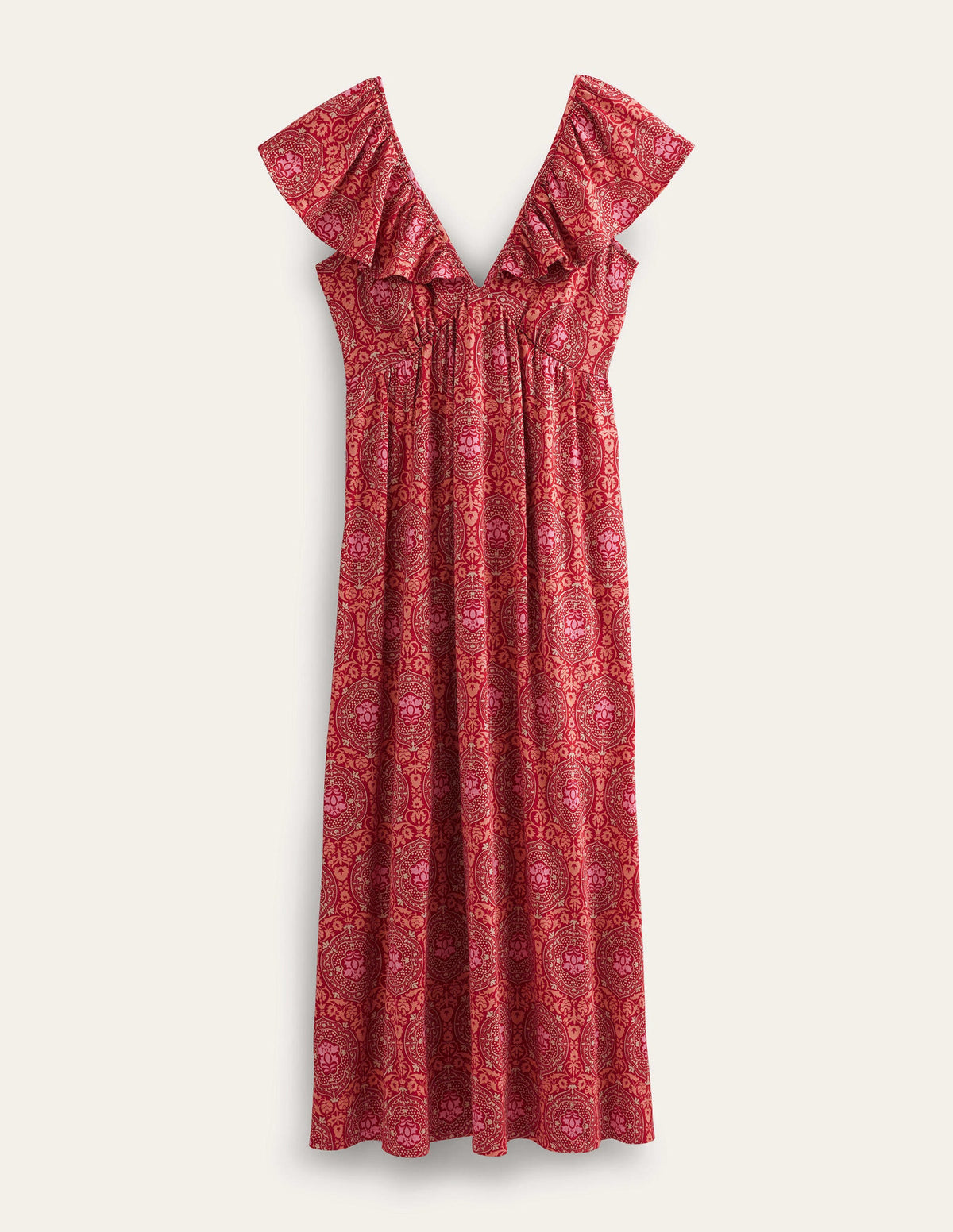 Tie Back Jersey Maxi Dress-Poinsettia, Exotic Tile-5