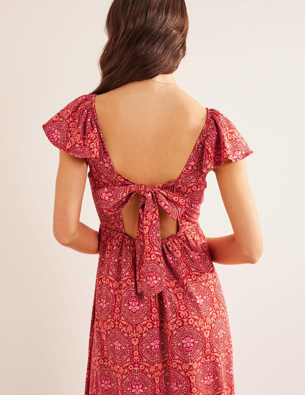 Tie Back Jersey Maxi Dress-Poinsettia, Exotic Tile - Image 2
