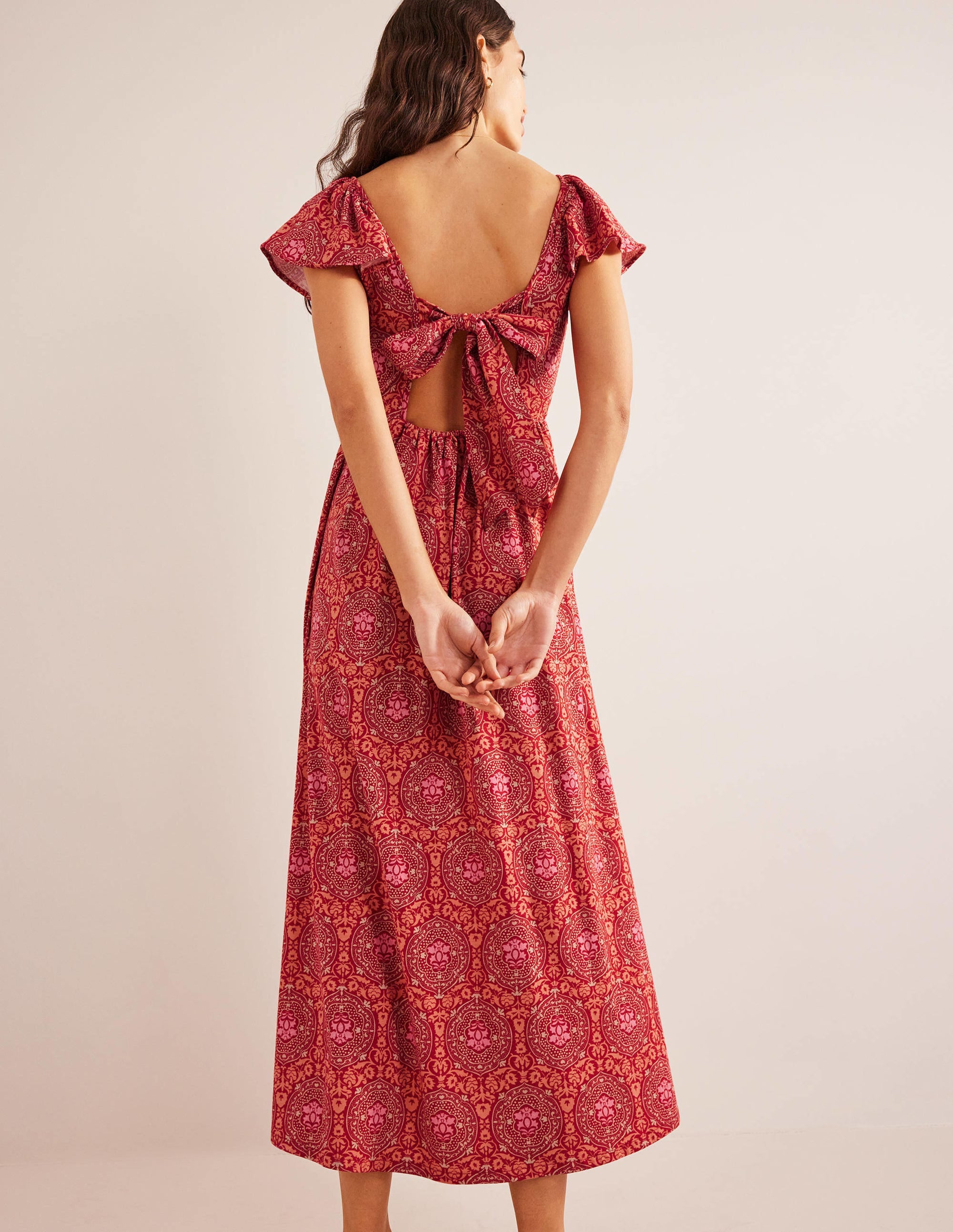 Tie Back Jersey Maxi Dress-Poinsettia, Exotic Tile - Image 3