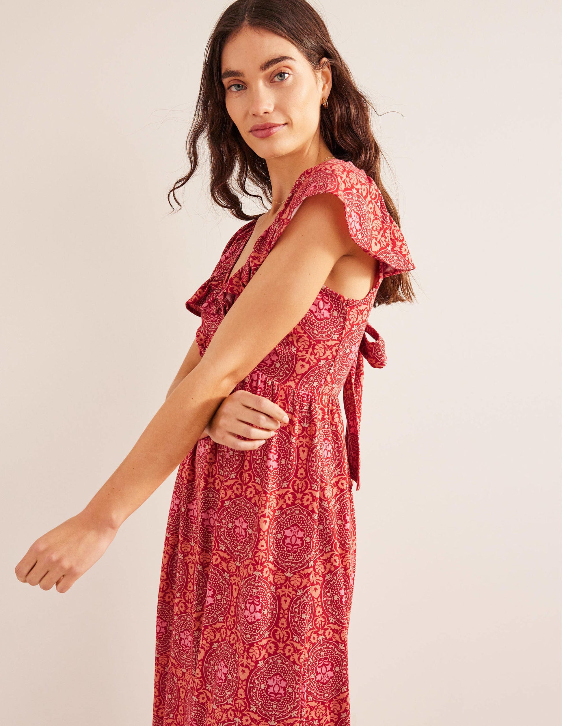 Tie Back Jersey Maxi Dress-Poinsettia, Exotic Tile-4