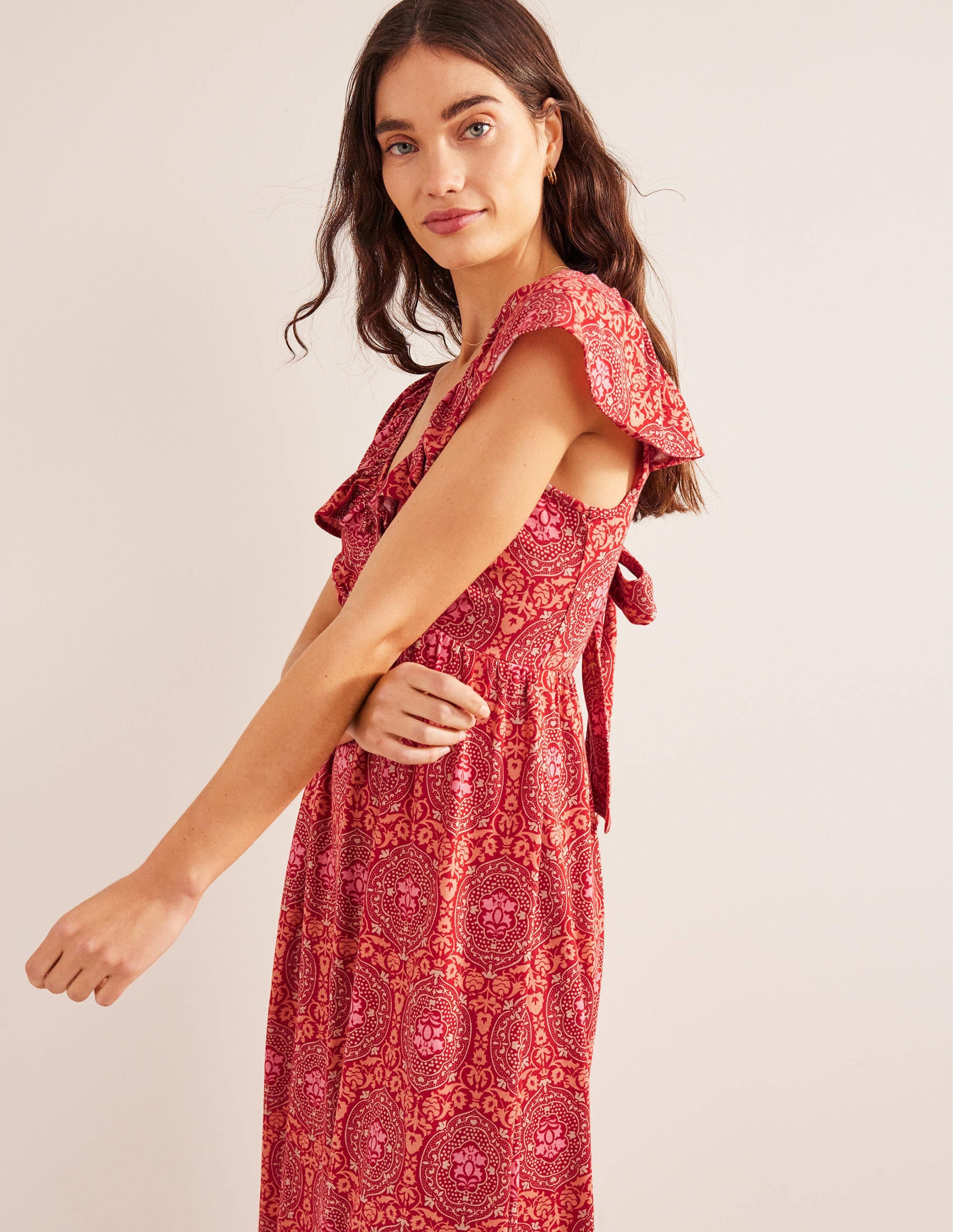 Tie Back Jersey Maxi Dress-Poinsettia, Exotic Tile - Image 4