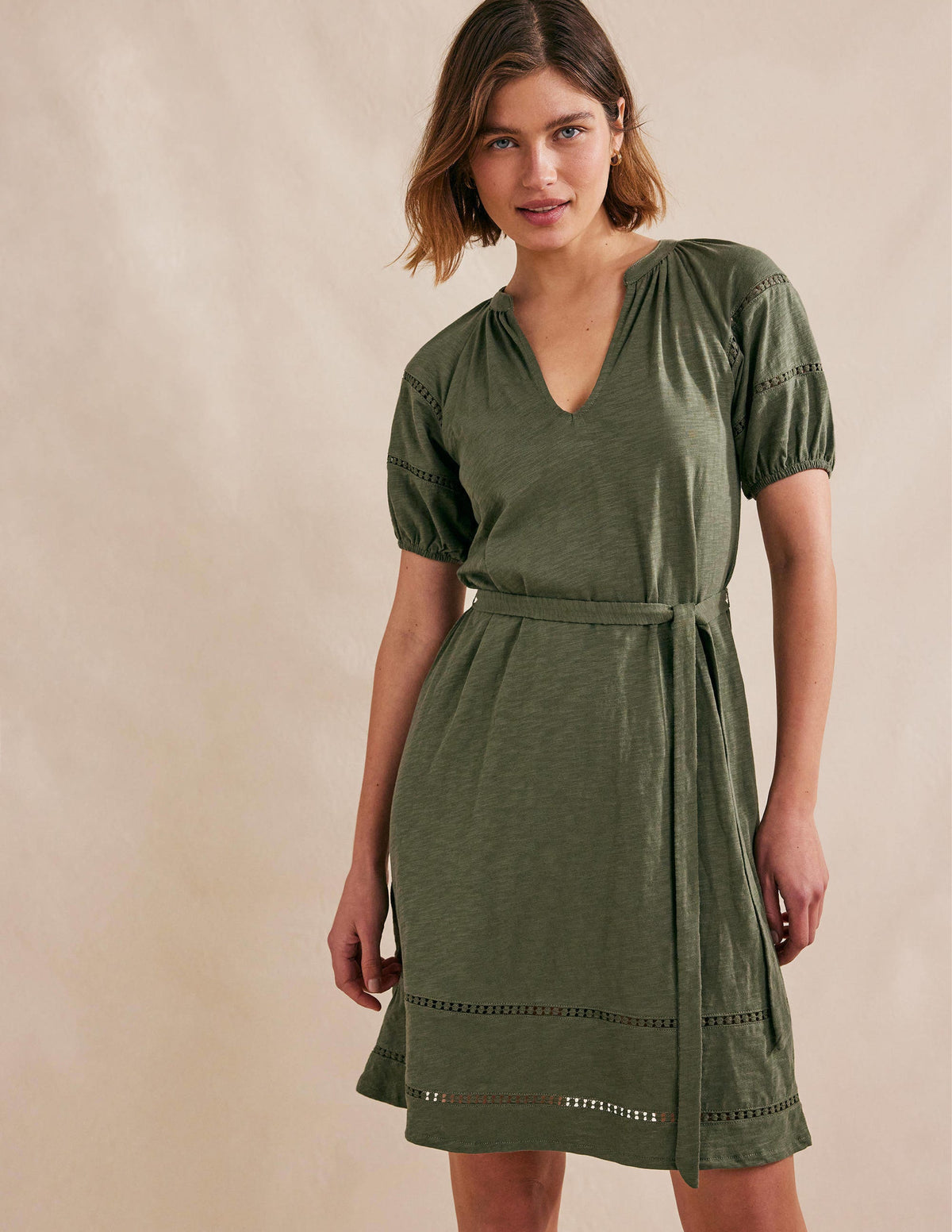 Trim Detail Jersey Dress-Spruce - Image 1