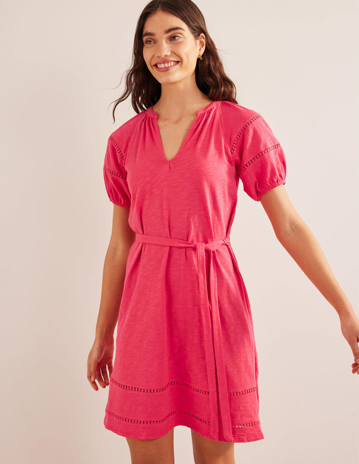 Trim Detail Jersey Dress-Pop Peony - Image 1