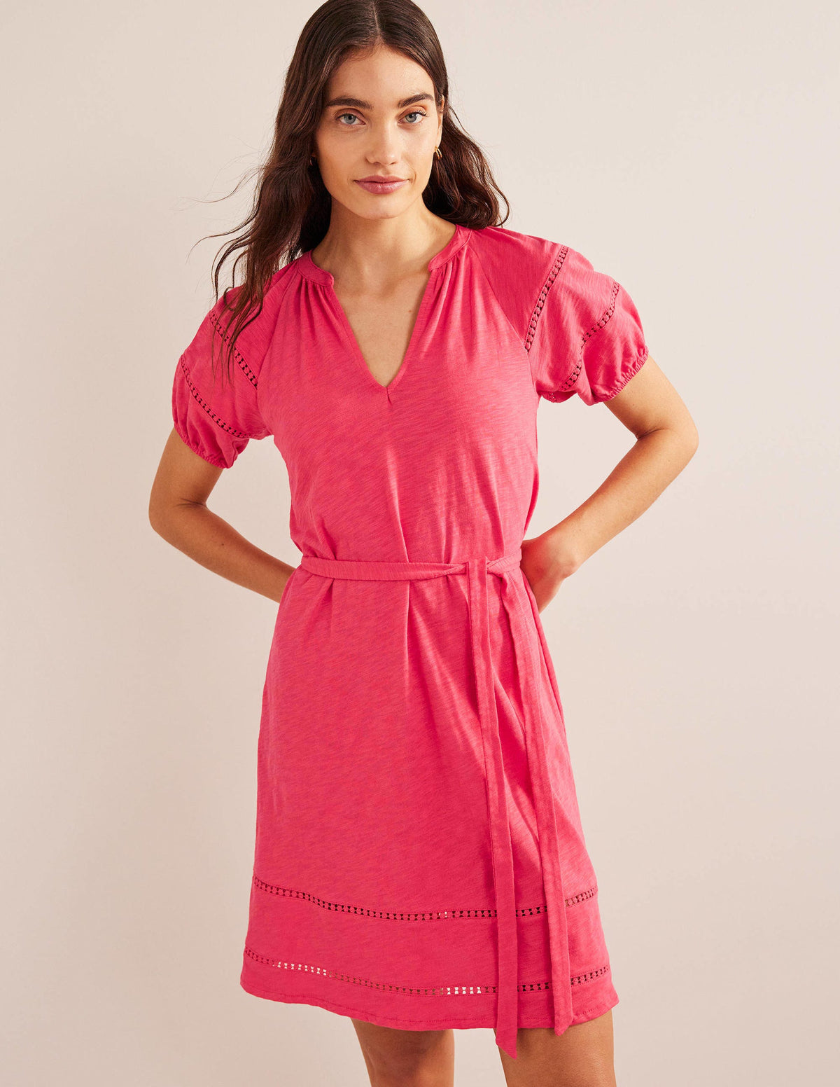 Trim Detail Jersey Dress-Pop Peony - Image 4