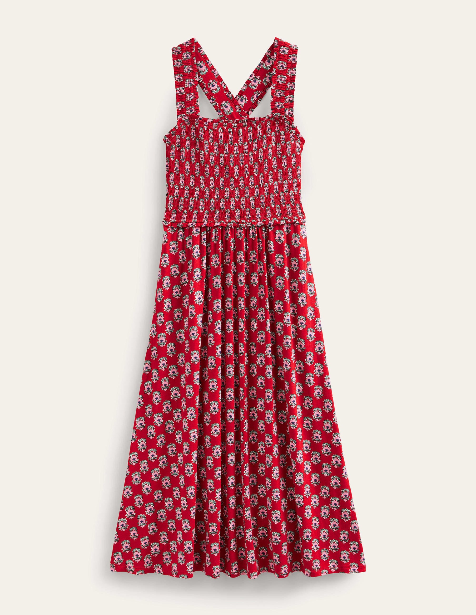Cross Back Jersey Midi Dress-Poinsettia, Dainty Floret - Image 5