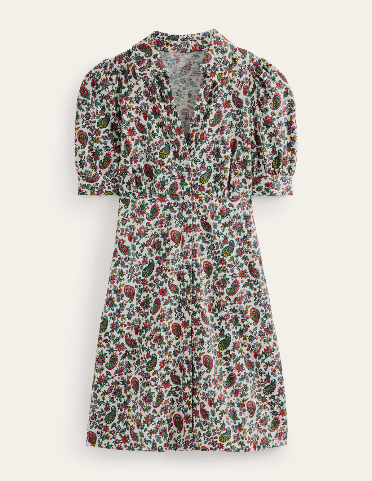 Button Jersey Mini Tea Dress-Multi, Dandelion Paisley-5