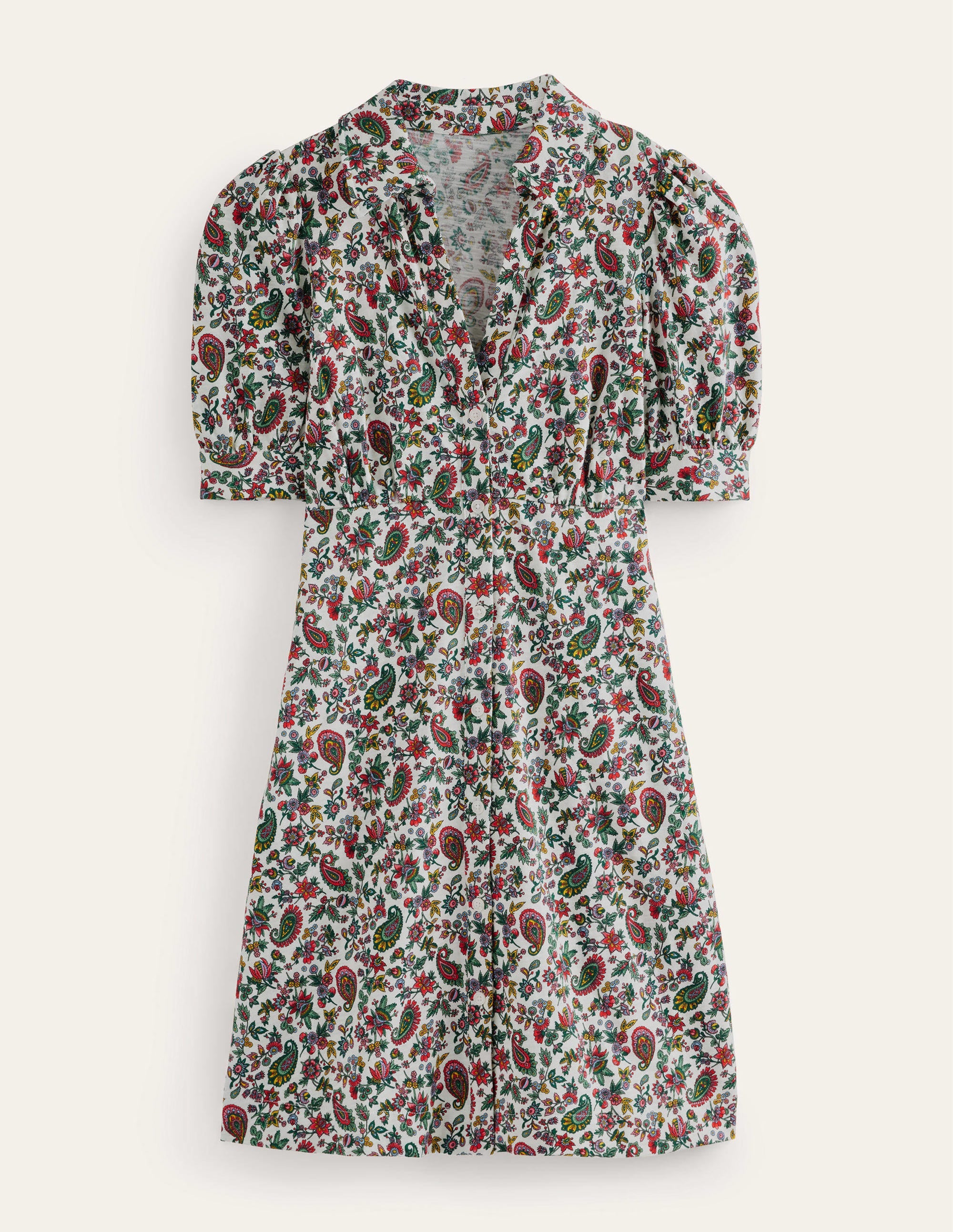 Button Jersey Mini Tea Dress-Multi, Dandelion Paisley - Image 5