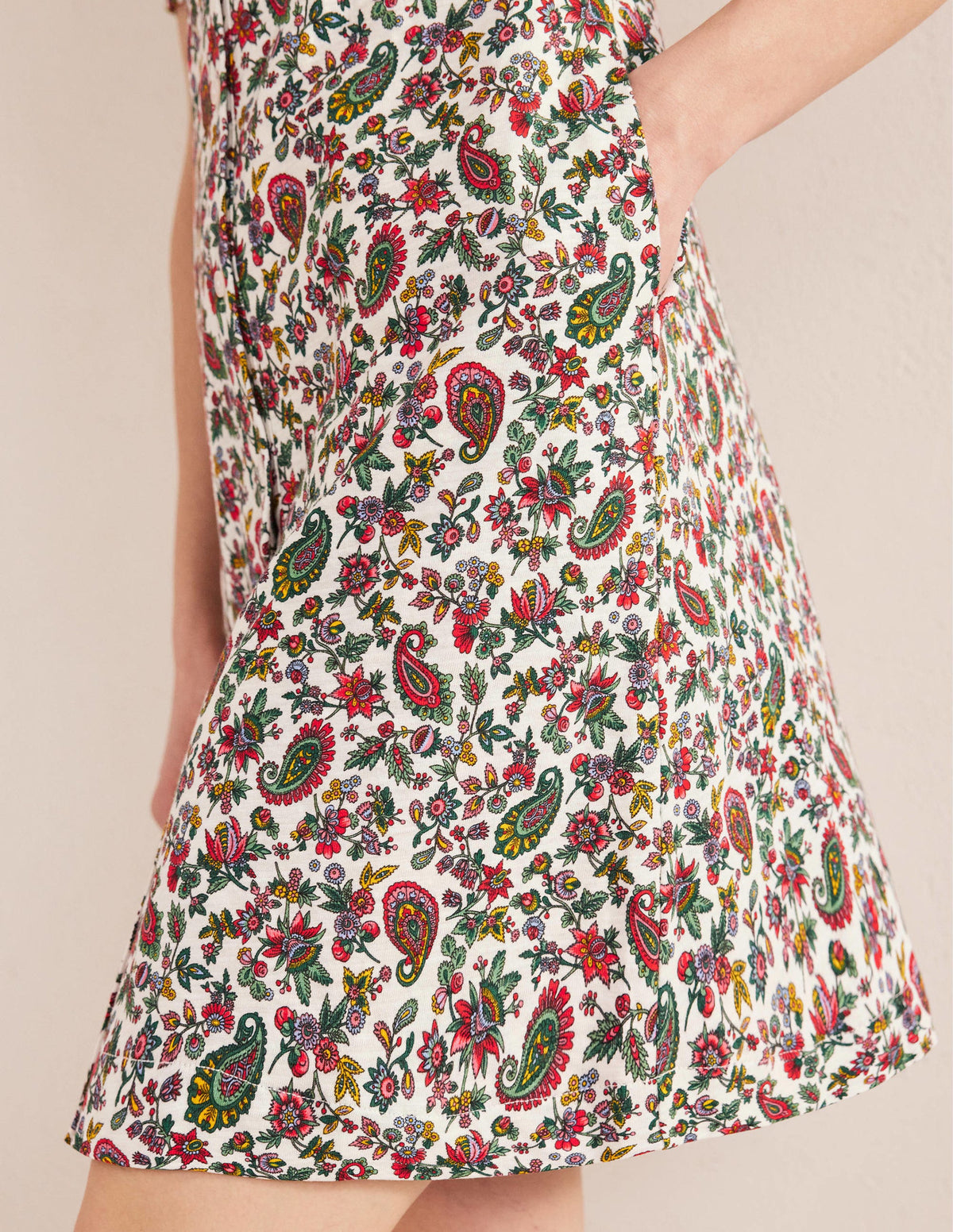 Button Jersey Mini Tea Dress-Multi, Dandelion Paisley - Image 4