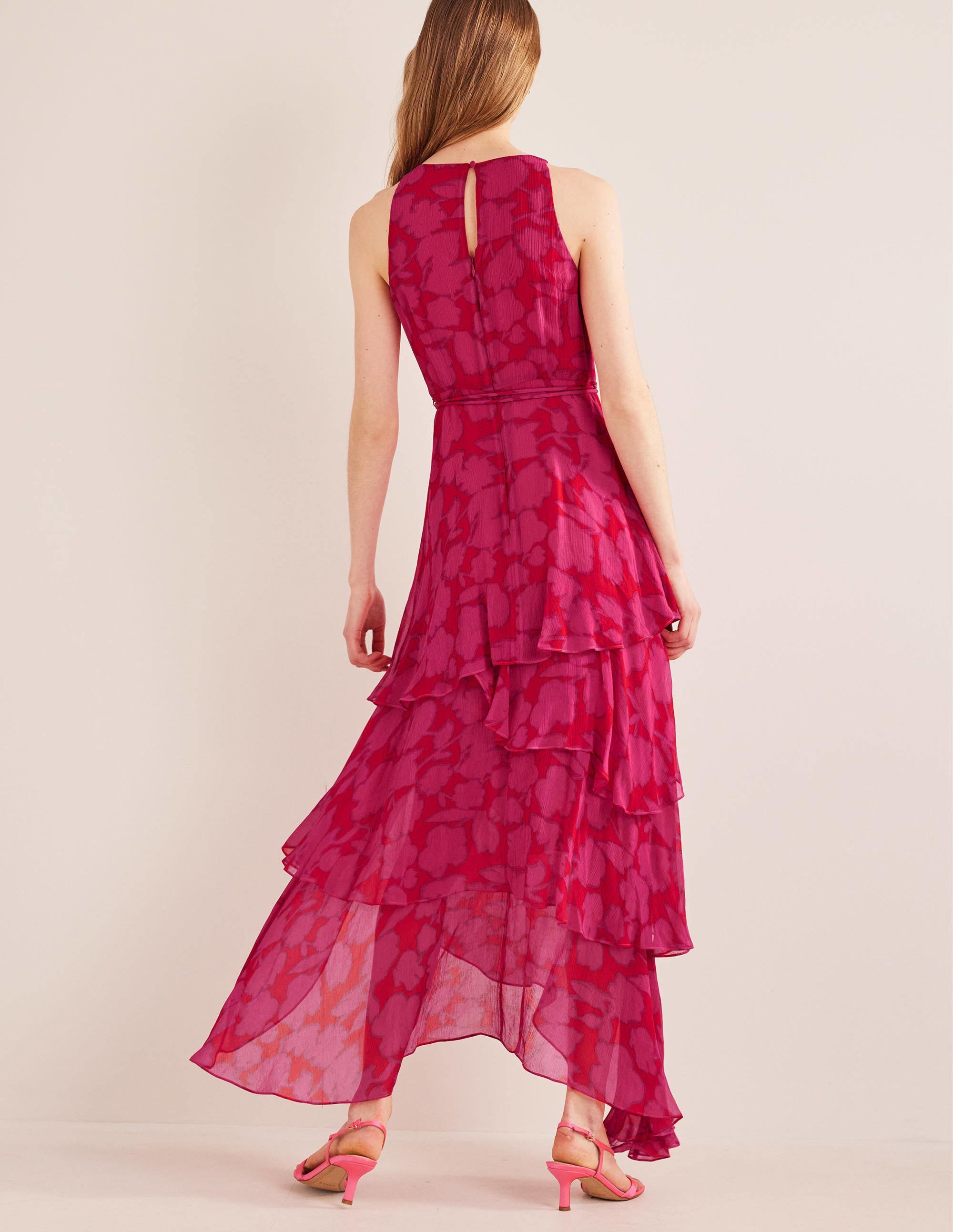 Sleeveless Tiered Maxi Dress-Shocking Pink, Windsor Bloom - Image 3