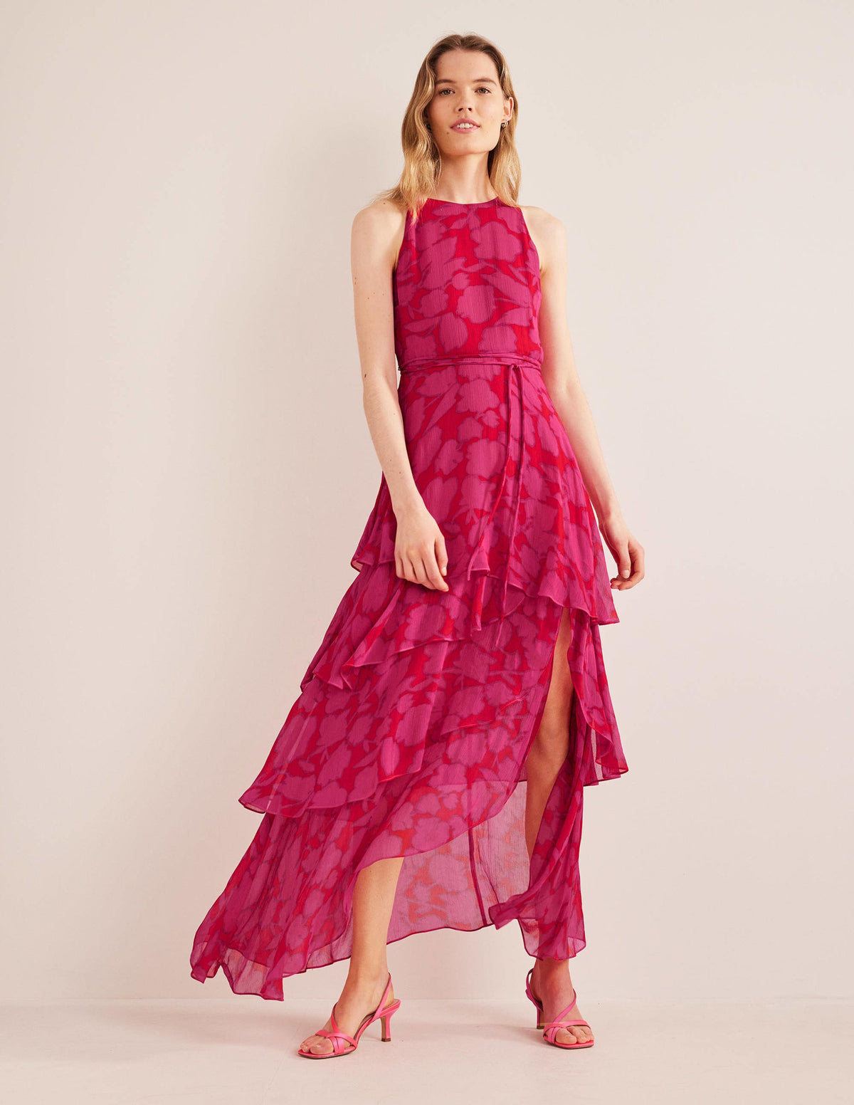 Sleeveless Tiered Maxi Dress-Shocking Pink, Windsor Bloom - Image 4