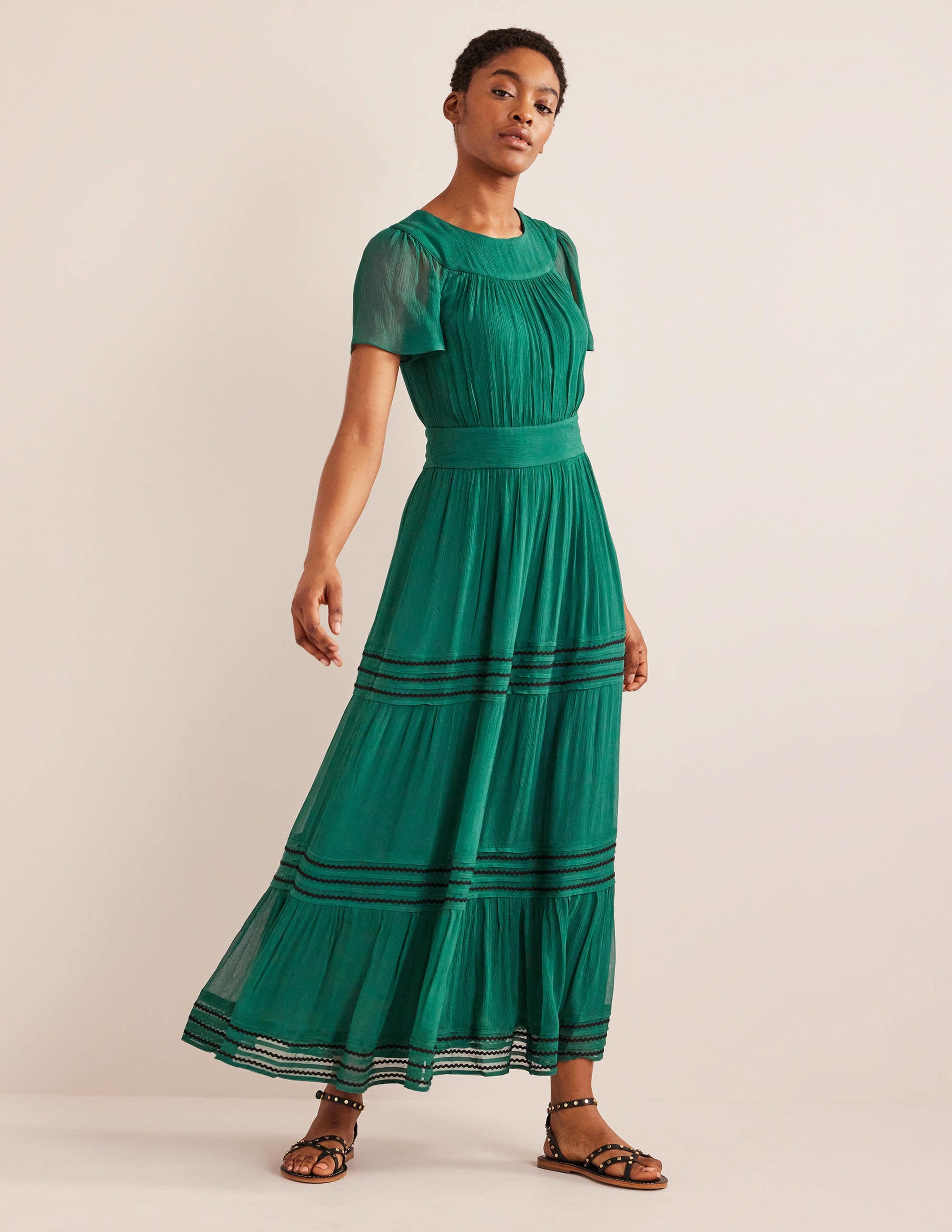 Trim Detail Maxi Dress-Deep Forest - Image 1