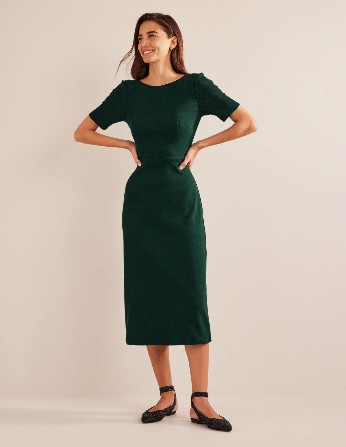 Cut Out Rib Jersey Midi Dress-Emerald Night-1