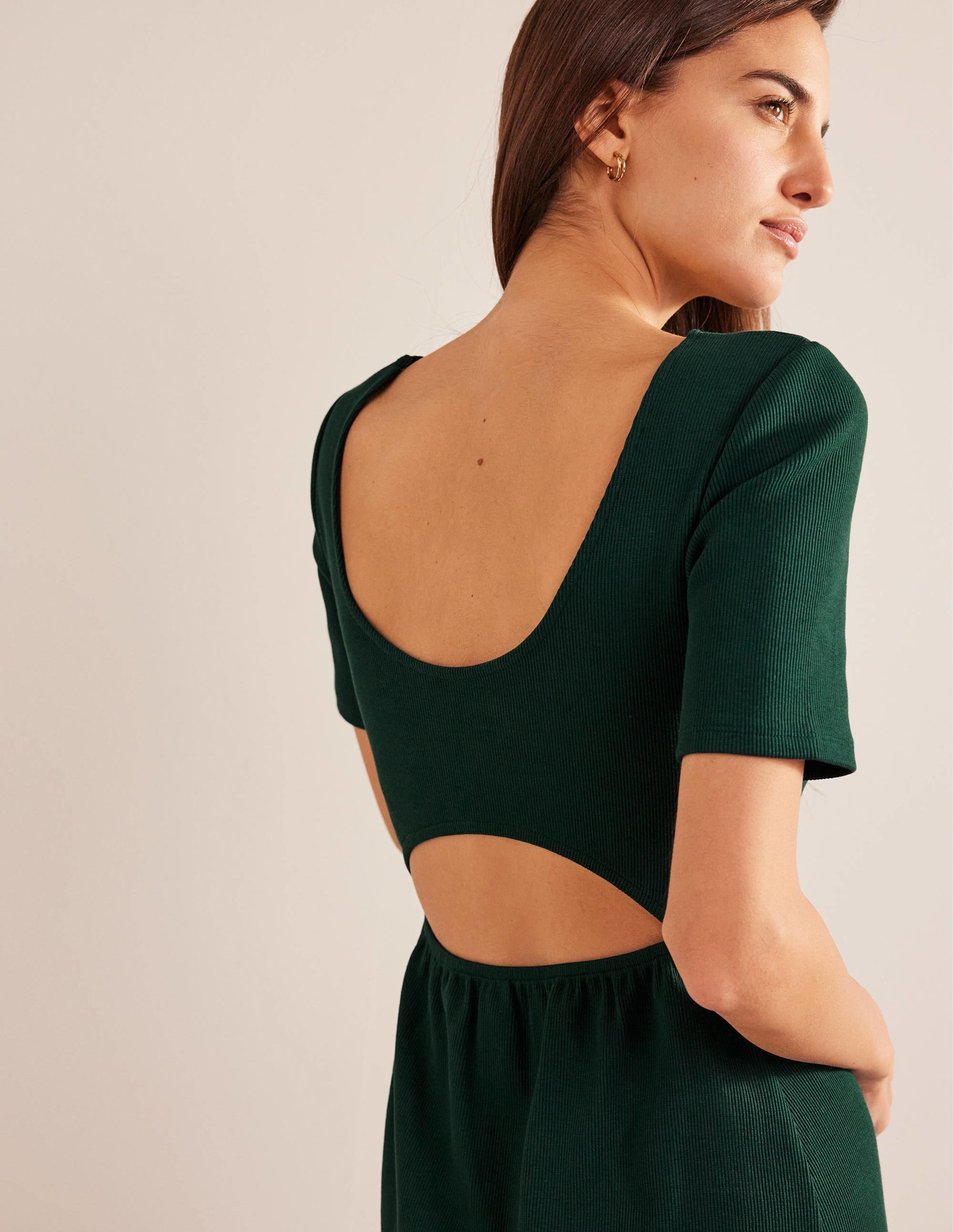 Cut Out Rib Jersey Midi Dress-Emerald Night - Image 2
