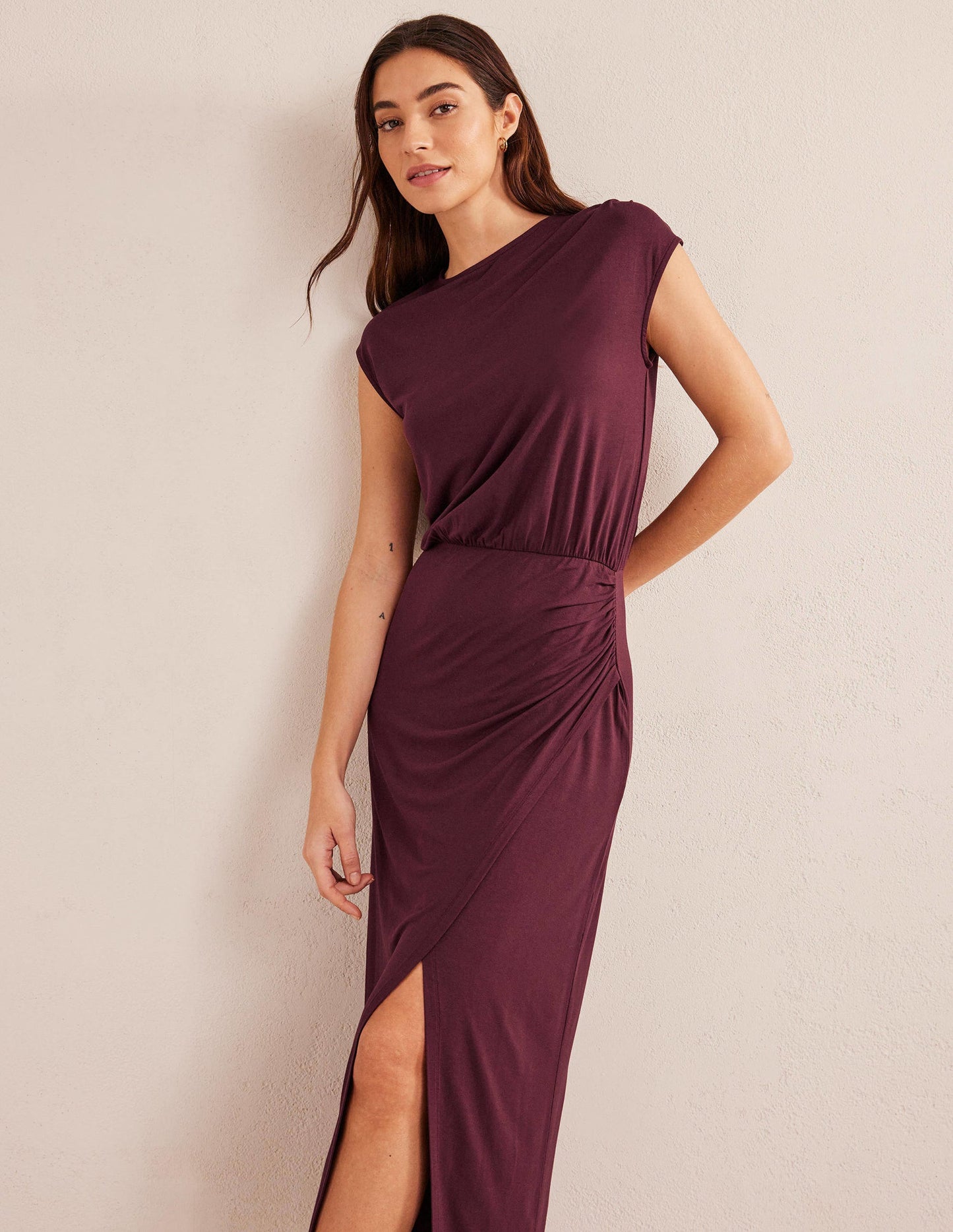 Column Jersey Maxi Dress-Dark Burgundy