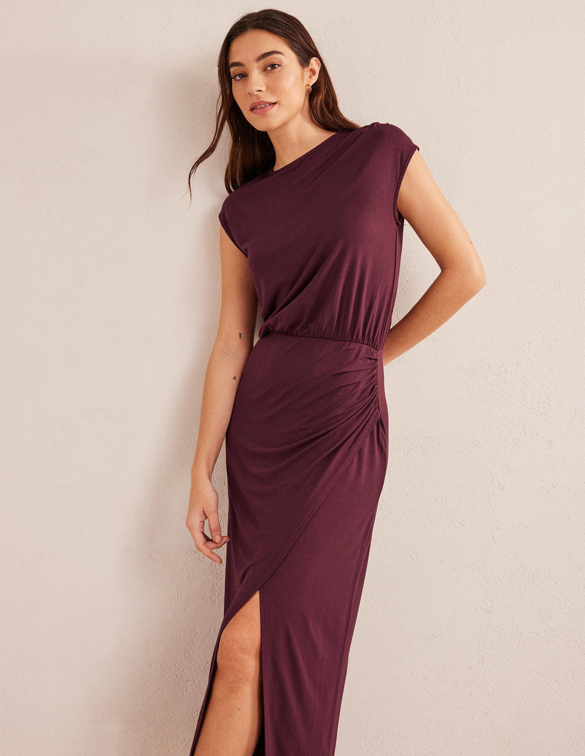 Column Jersey Maxi Dress-Dark Burgundy - Image 1