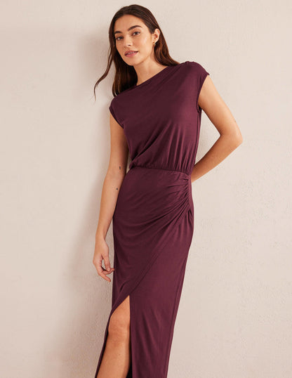 Column Jersey Maxi Dress-Dark Burgundy-1