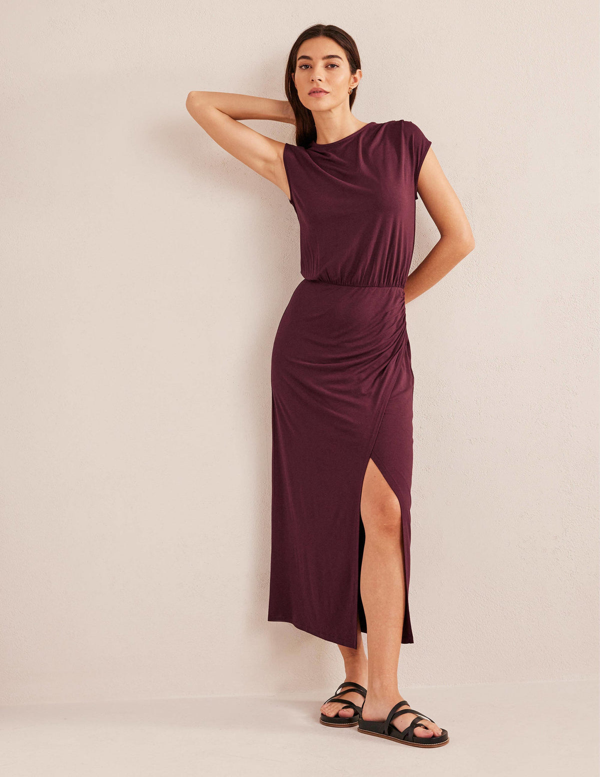 Column Jersey Maxi Dress-Dark Burgundy - Image 2