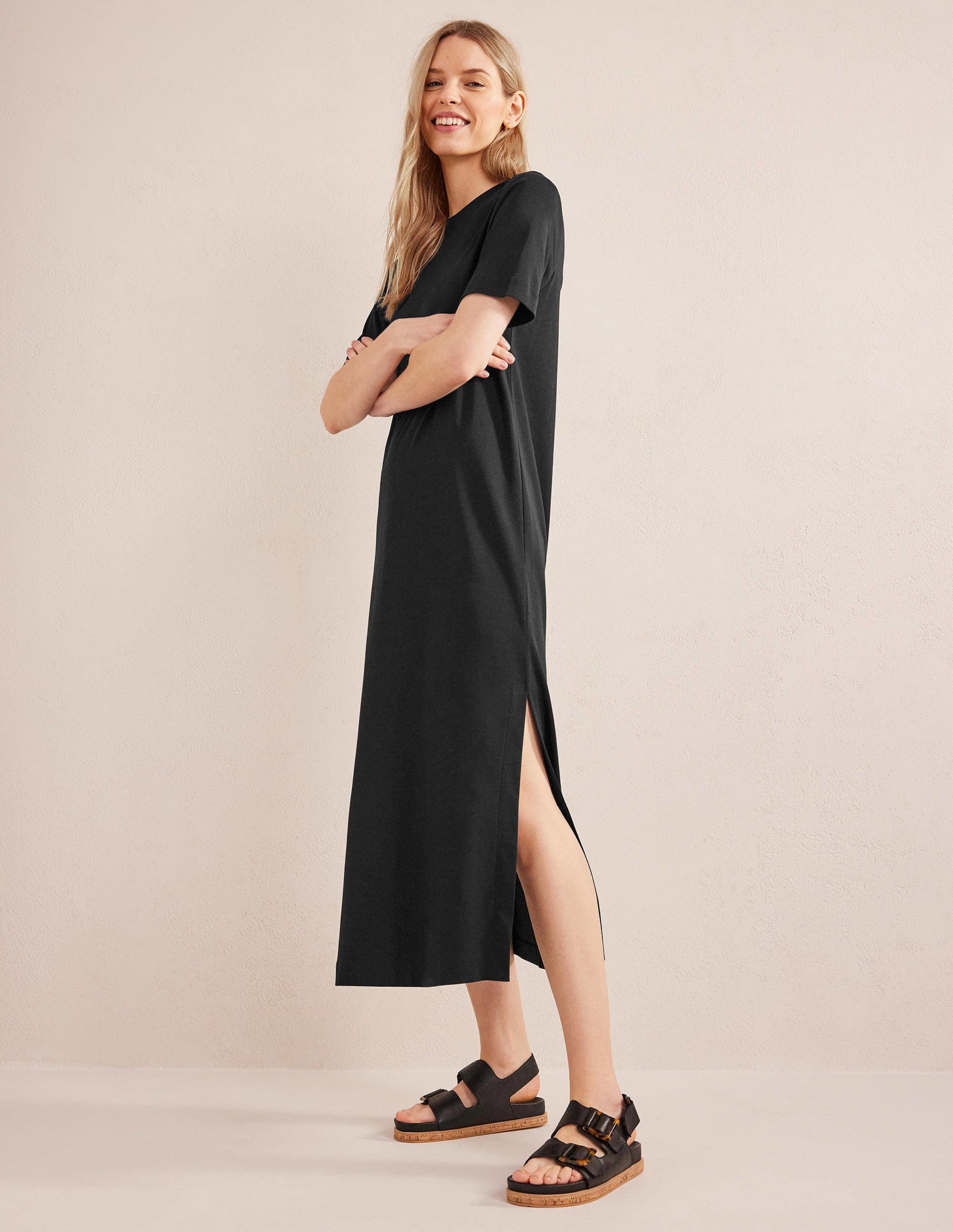Jersey Midi T-Shirt Dress-Black-1