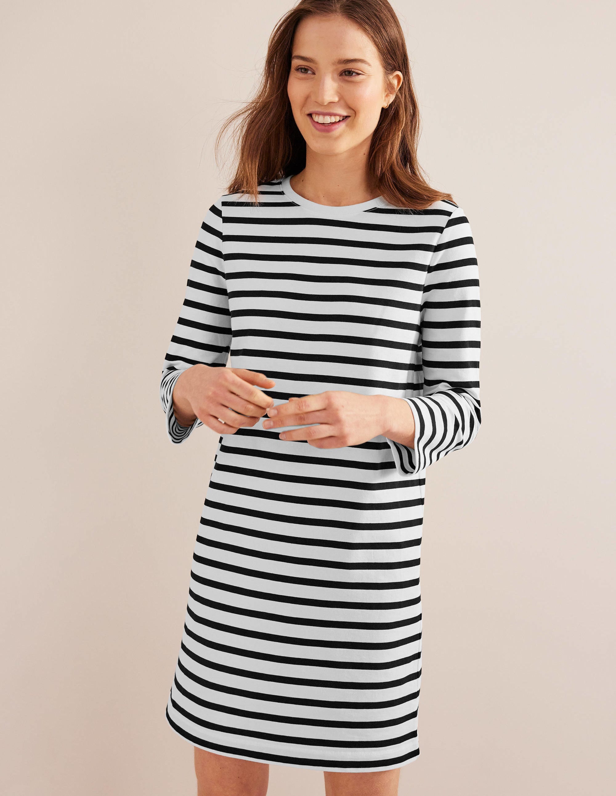Jersey Mini T-Shirt Dress-Ivory and Black Stripe - Image 1