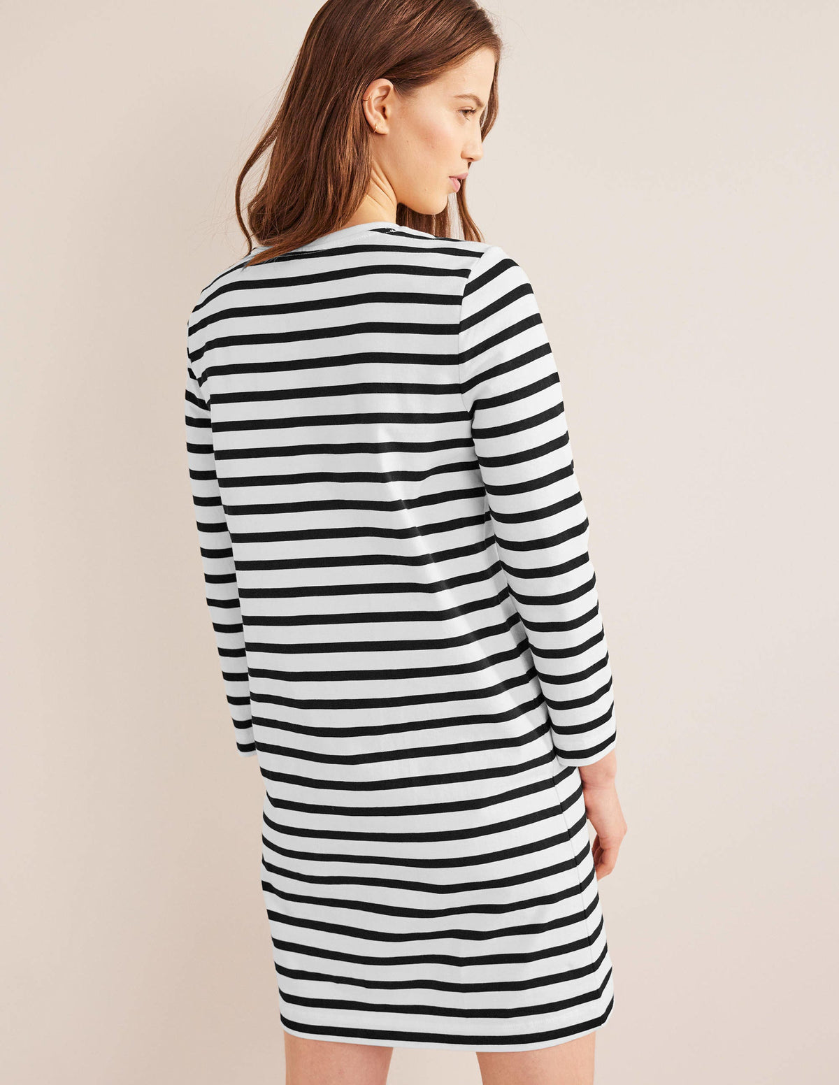 Jersey Mini T-Shirt Dress-Ivory and Black Stripe - Image 3
