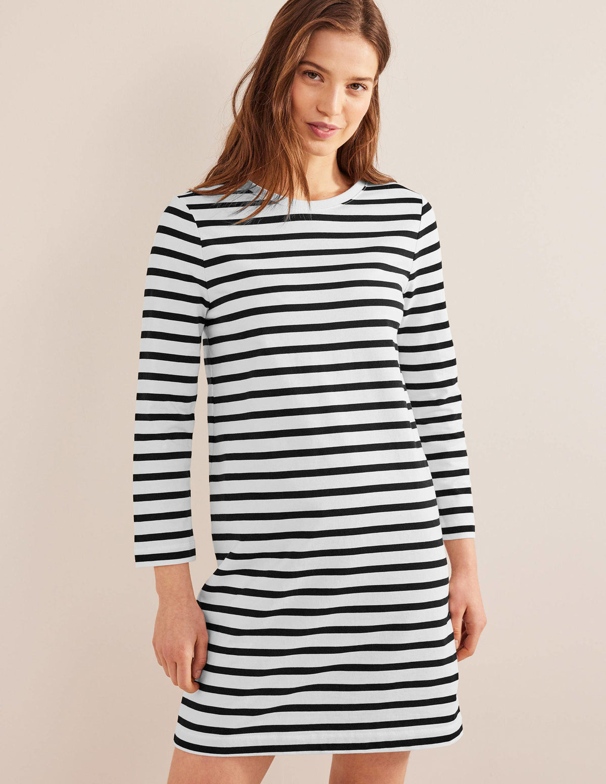 Jersey Mini T-Shirt Dress-Ivory and Black Stripe-4