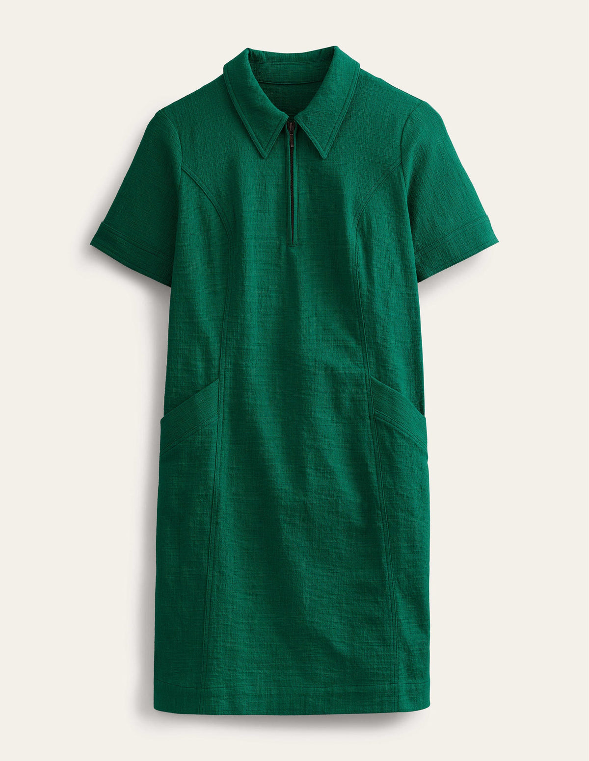 Zip Detail Mini Shift Dress-Bottle Green-5